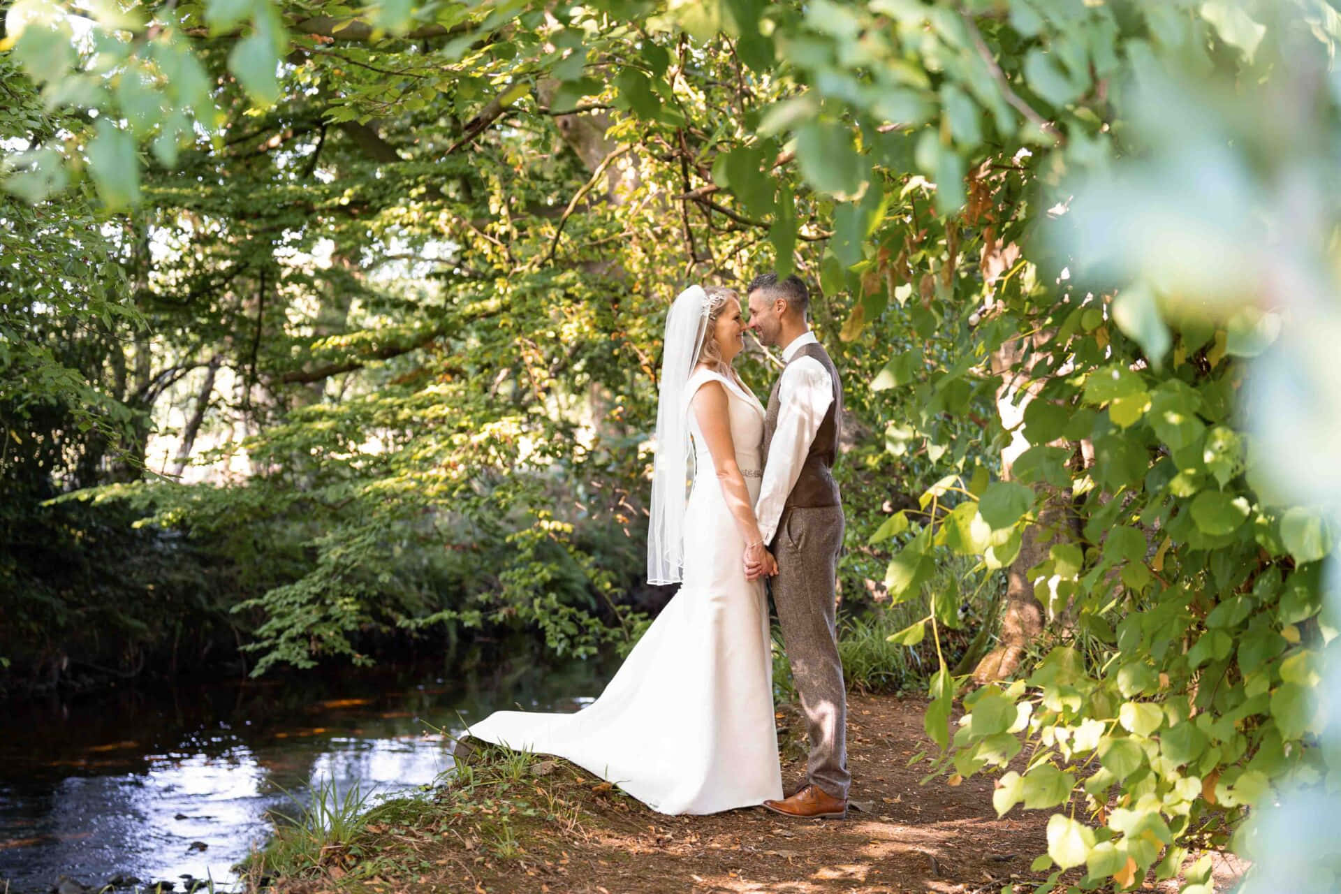 Garden Wedding, sun-dappled river, lush green foliage, Full HD Desktop Wallpaper