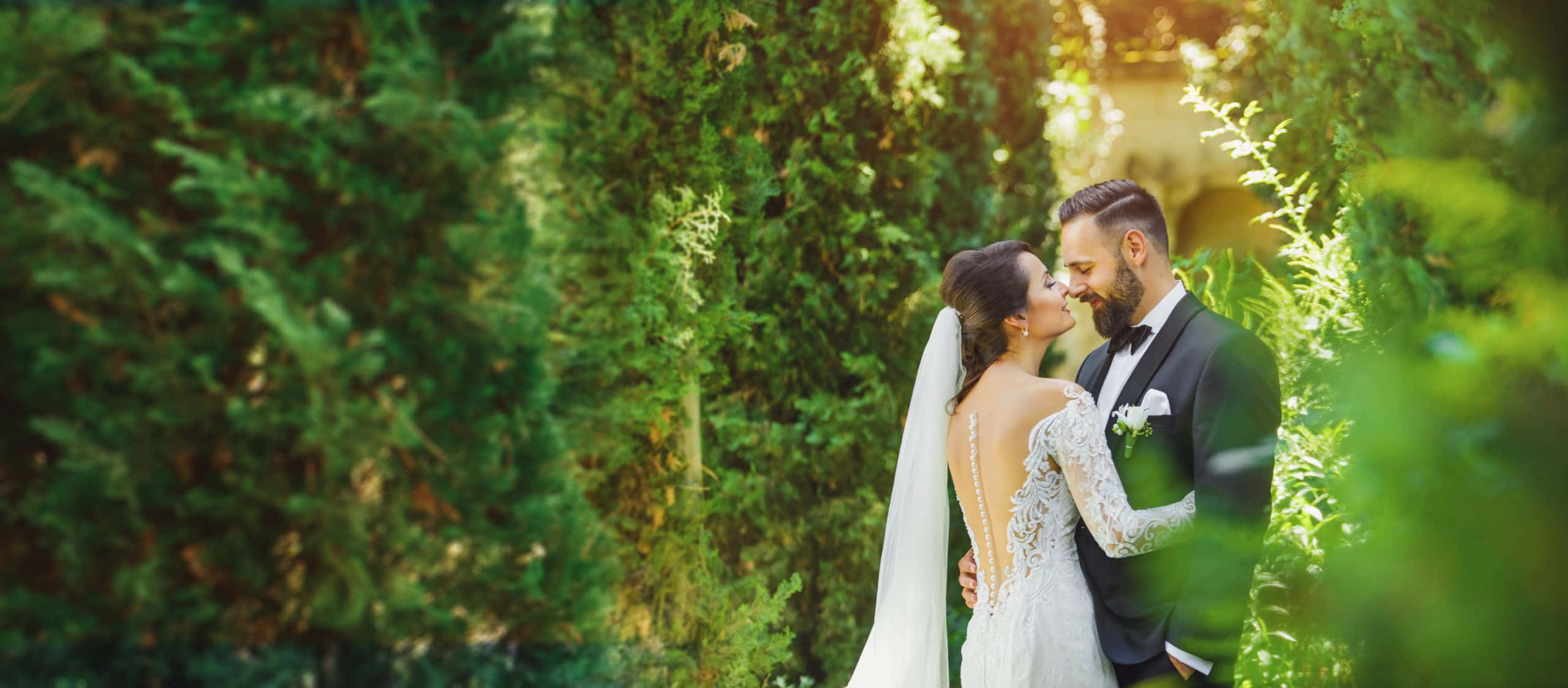 Garden Wedding, bride, groom, 2K Desktop Wallpaper