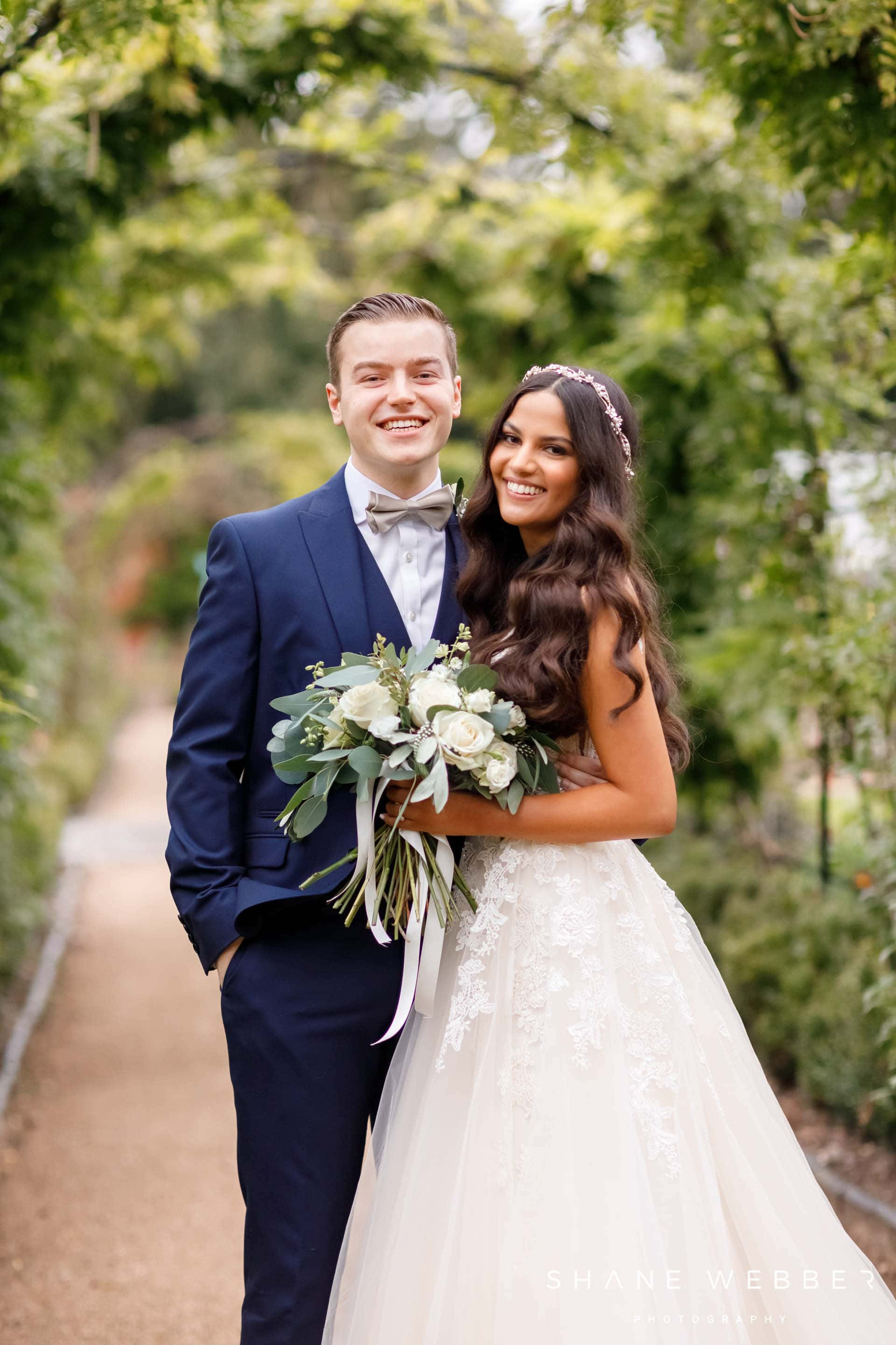 Garden Wedding, sunlit garden pathway, lush green trees, 2K Phone Wallpaper