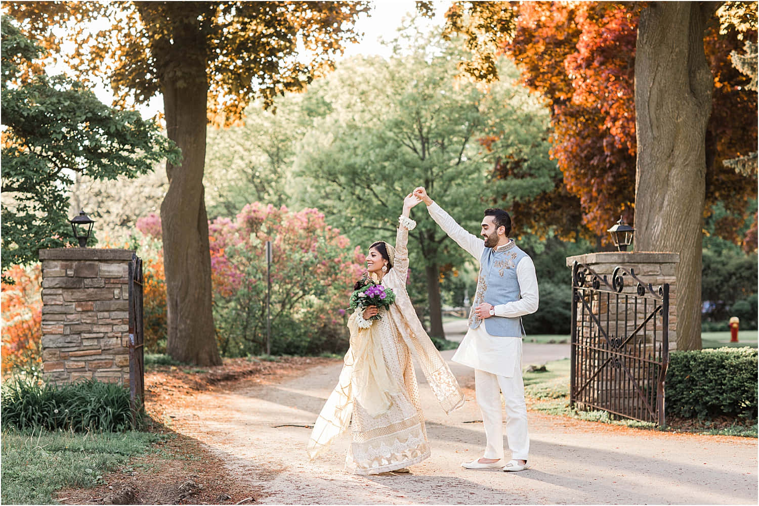 Garden Wedding, autumn trees, vibrant orange and green foliage, HD Desktop Wallpaper