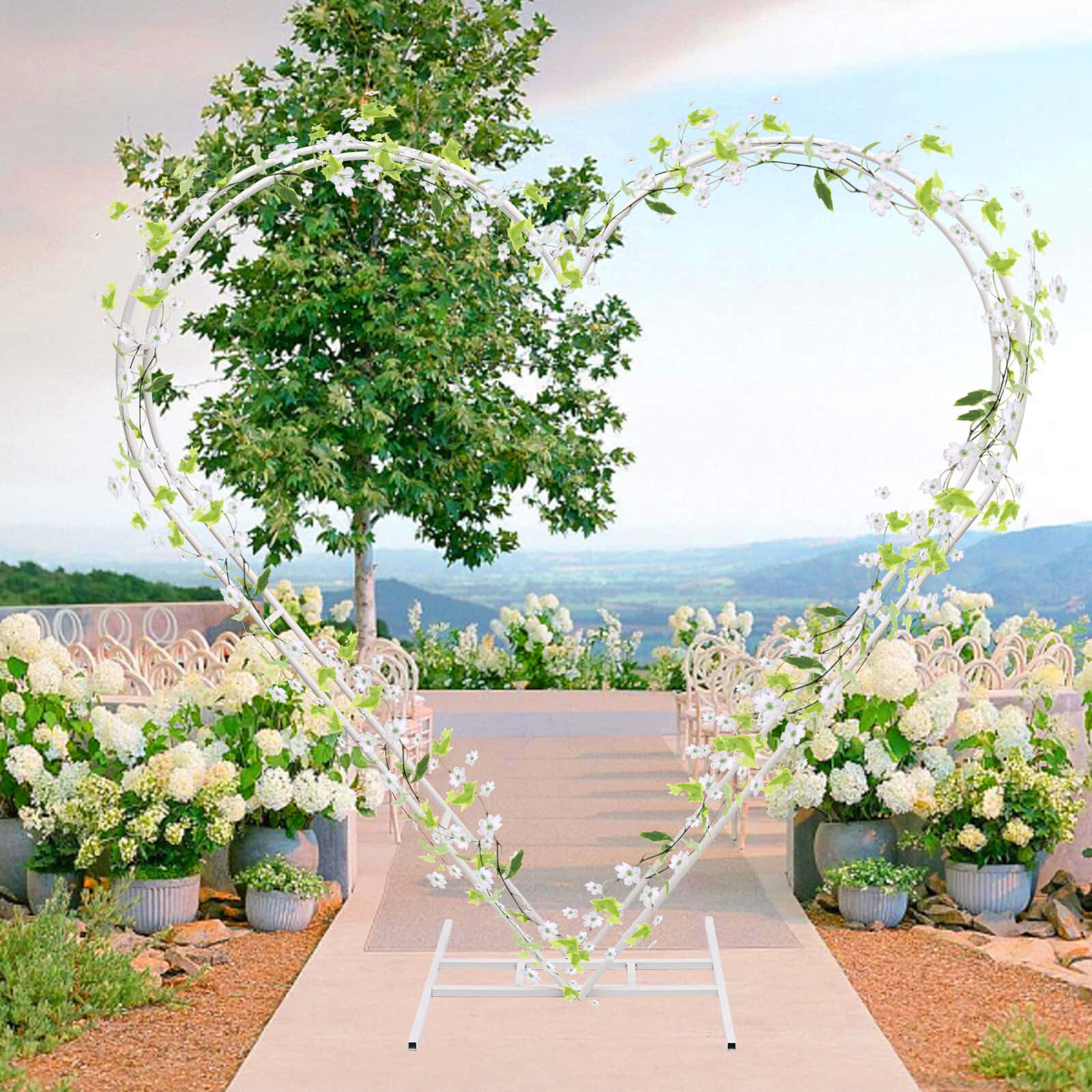 Garden Wedding, heart-shaped floral arch, white blossoms, HD Desktop Wallpaper