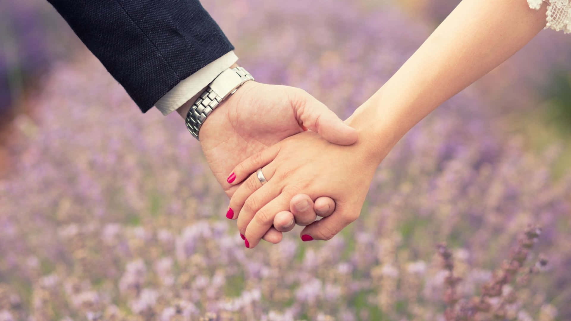 lavender field, wedding ring, red nail polish, Full HD Desktop Wallpaper