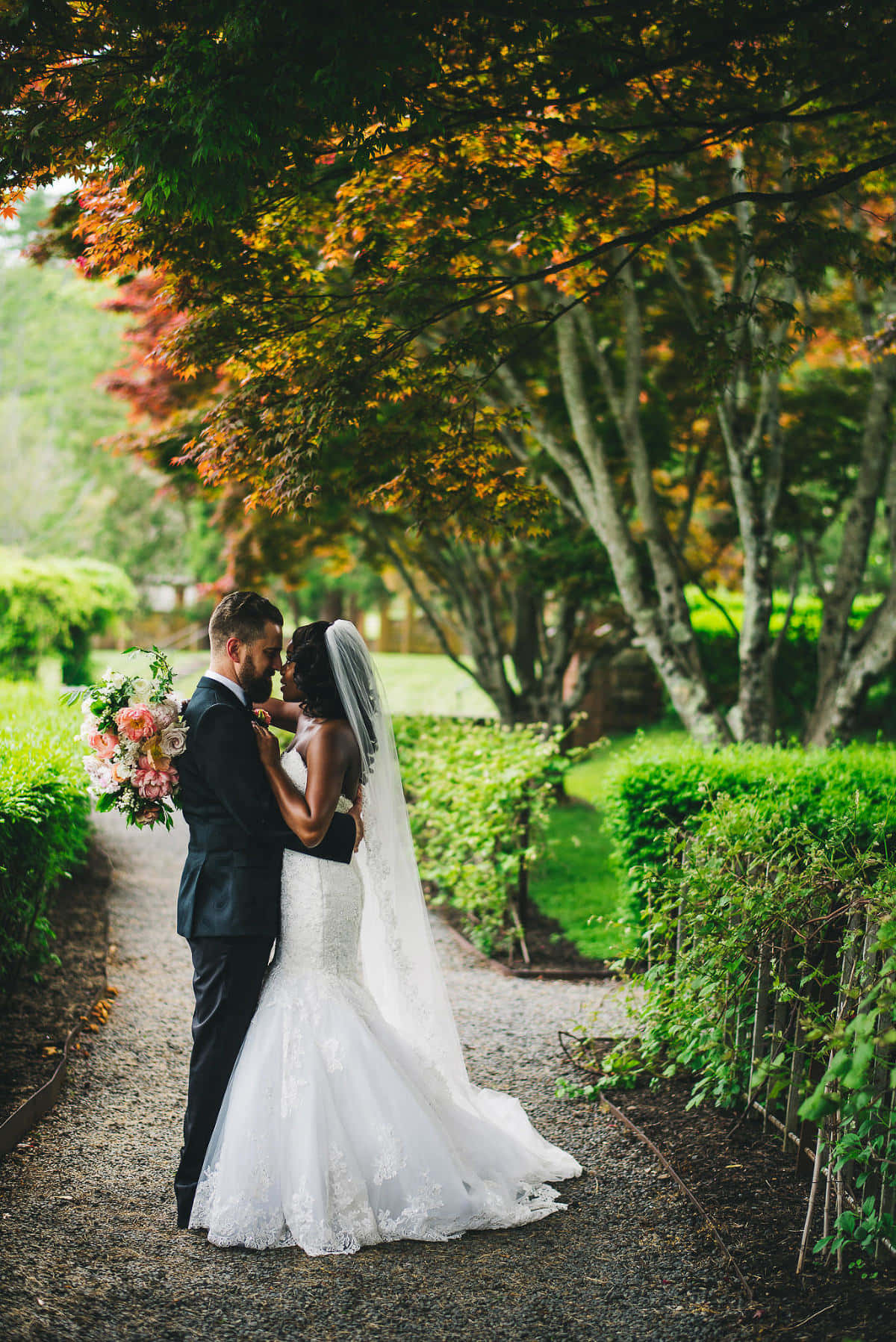 garden wedding, autumn trees, vibrant orange, HD Phone Wallpaper