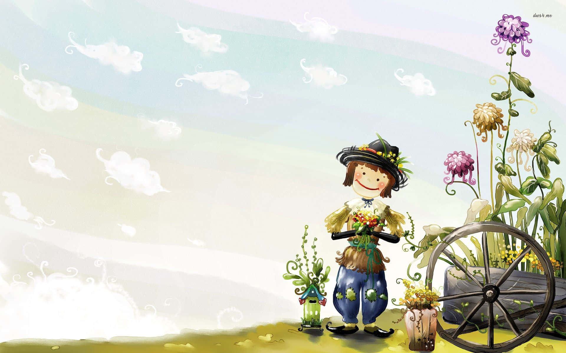 scarecrow, hat, blue pants, Full HD Desktop Wallpaper