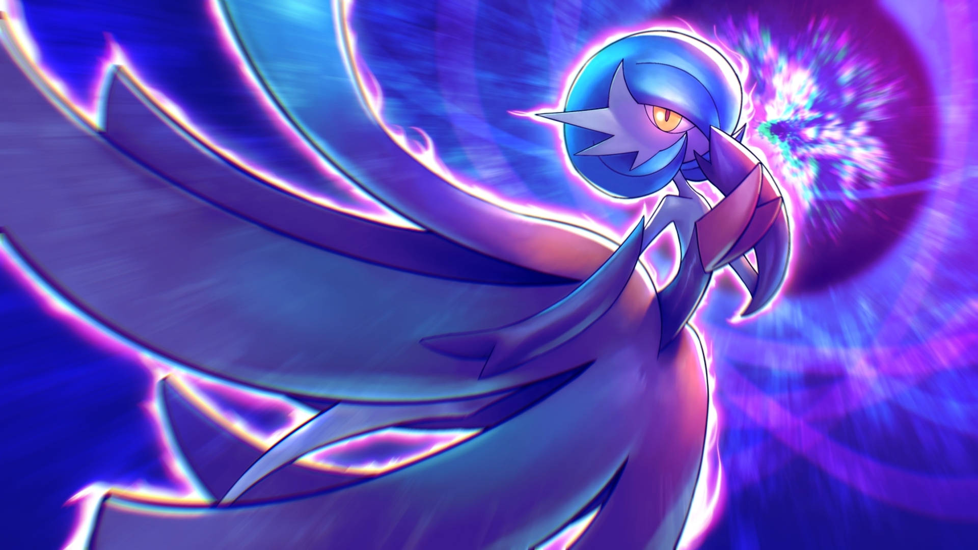 Gardevoir, blue and purple, glowing wings, Full HD Desktop Wallpaper