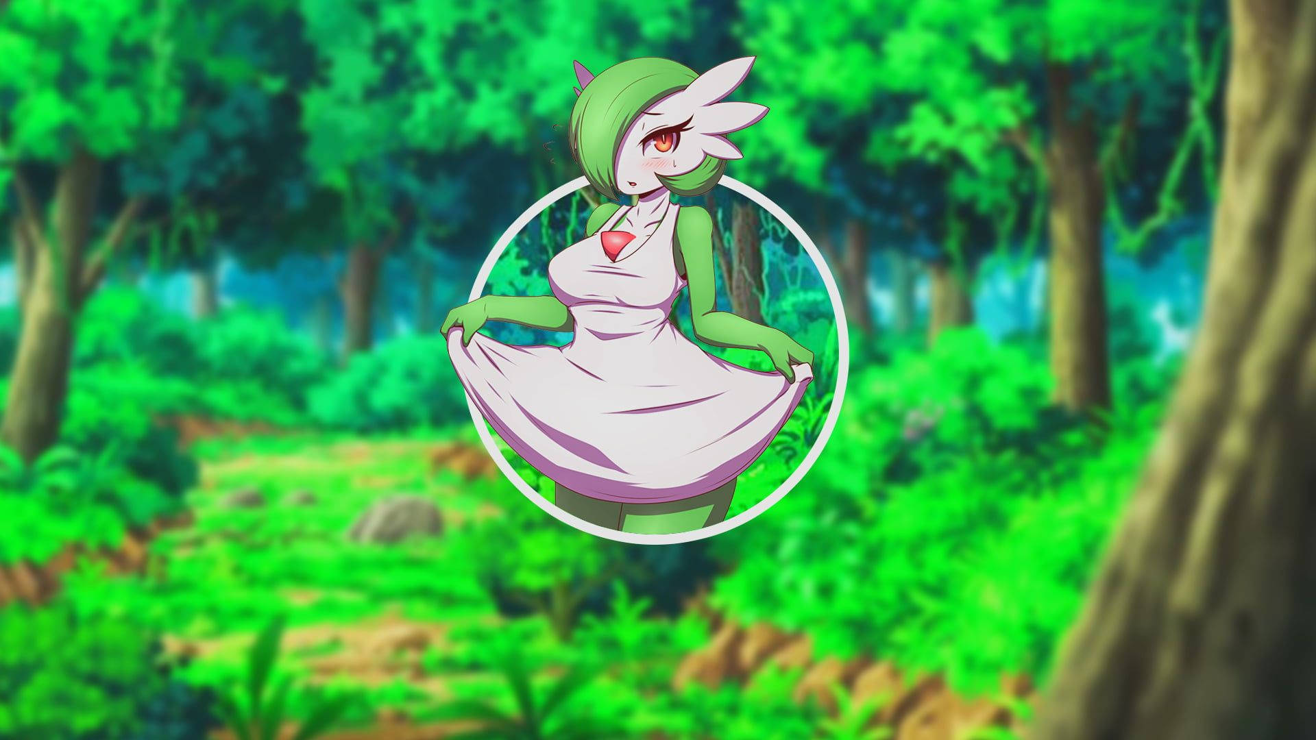 Gardevoir, green-haired, anime girl, Full HD Desktop Wallpaper