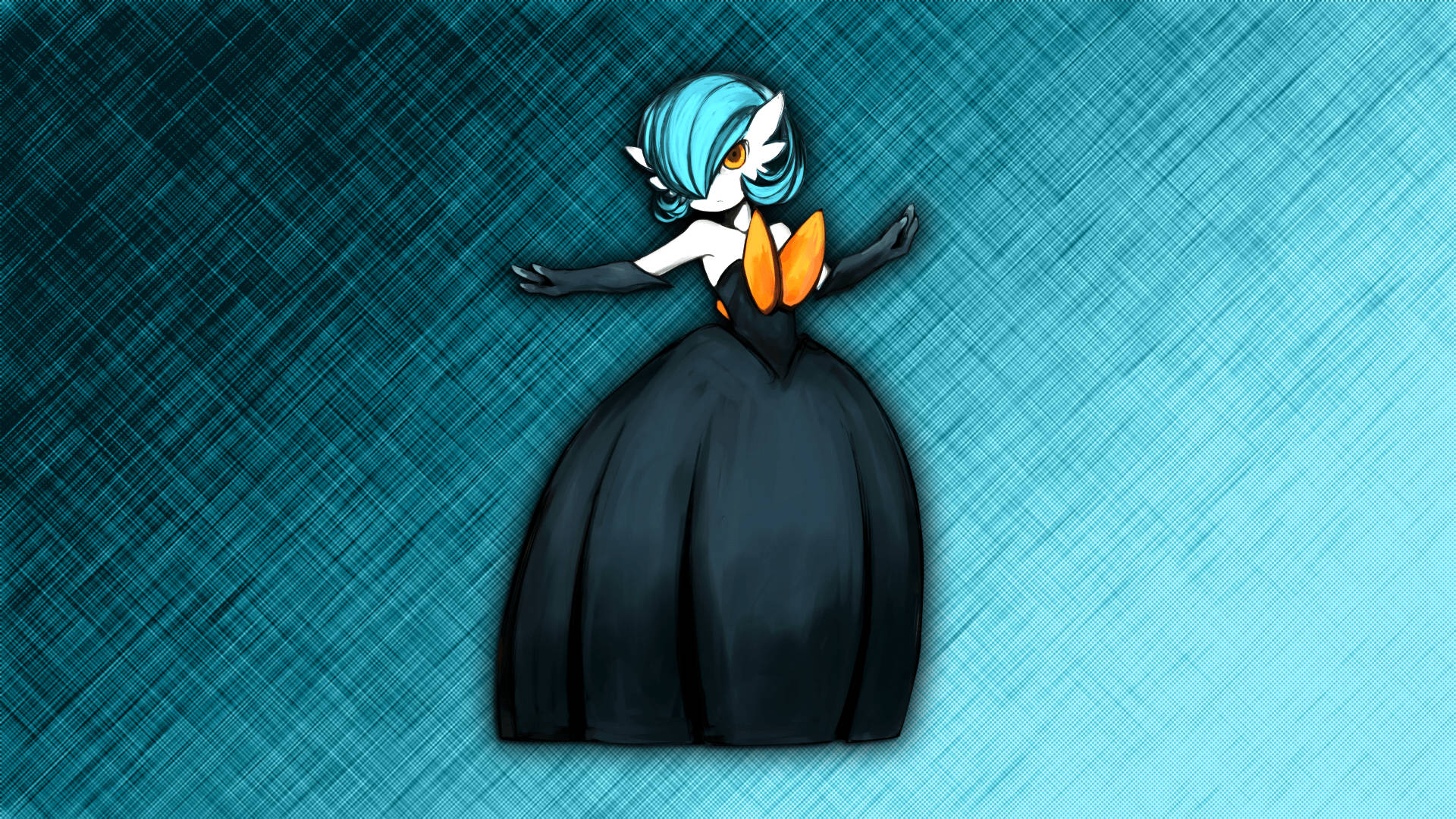 Gardevoir, black dress, blue hair, Full HD Desktop Wallpaper