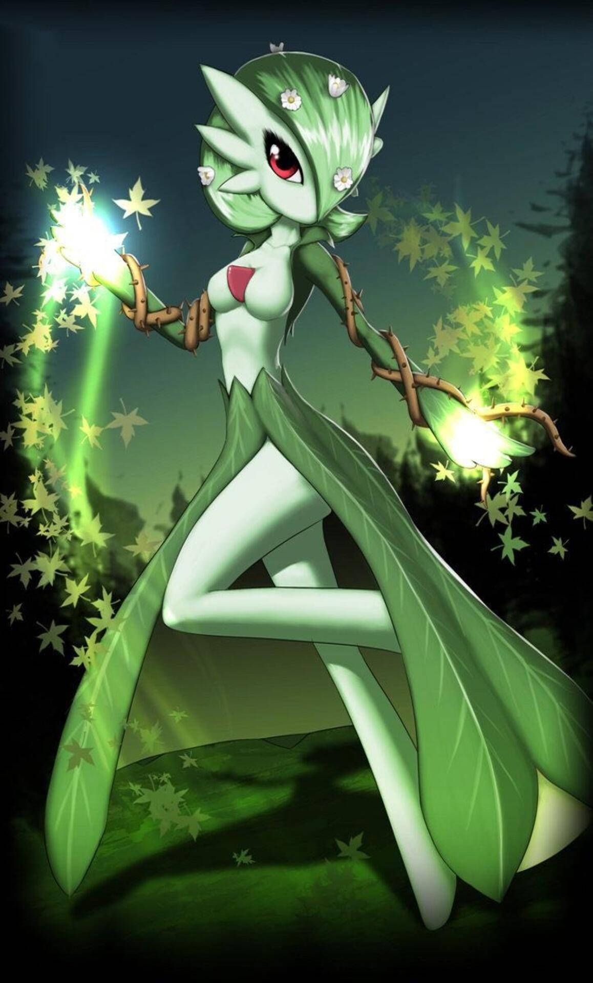 Gardevoir, glowing green, anime girl, Full HD Phone Wallpaper