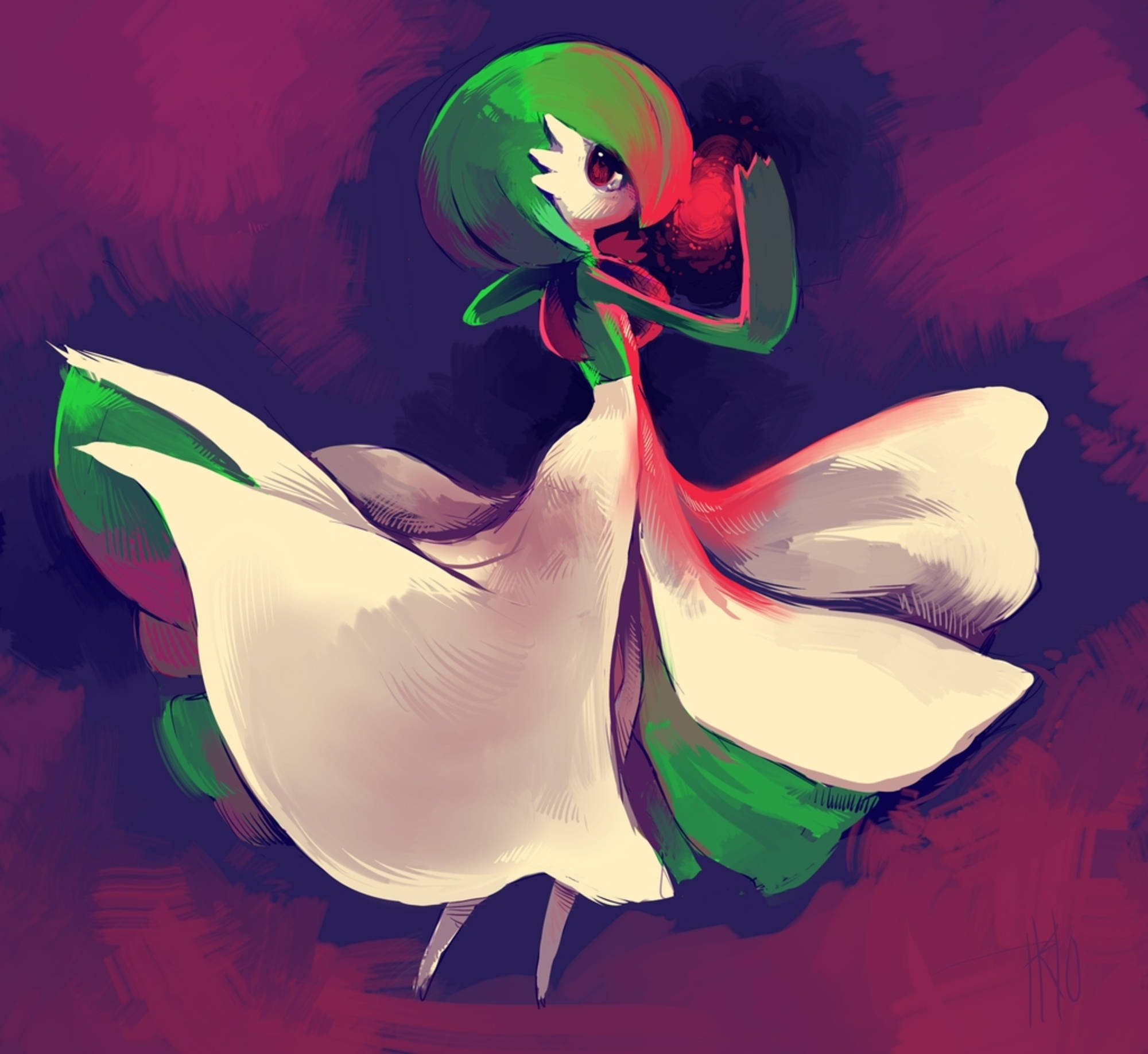Gardevoir, green-haired, anime girl, Full HD Desktop Wallpaper