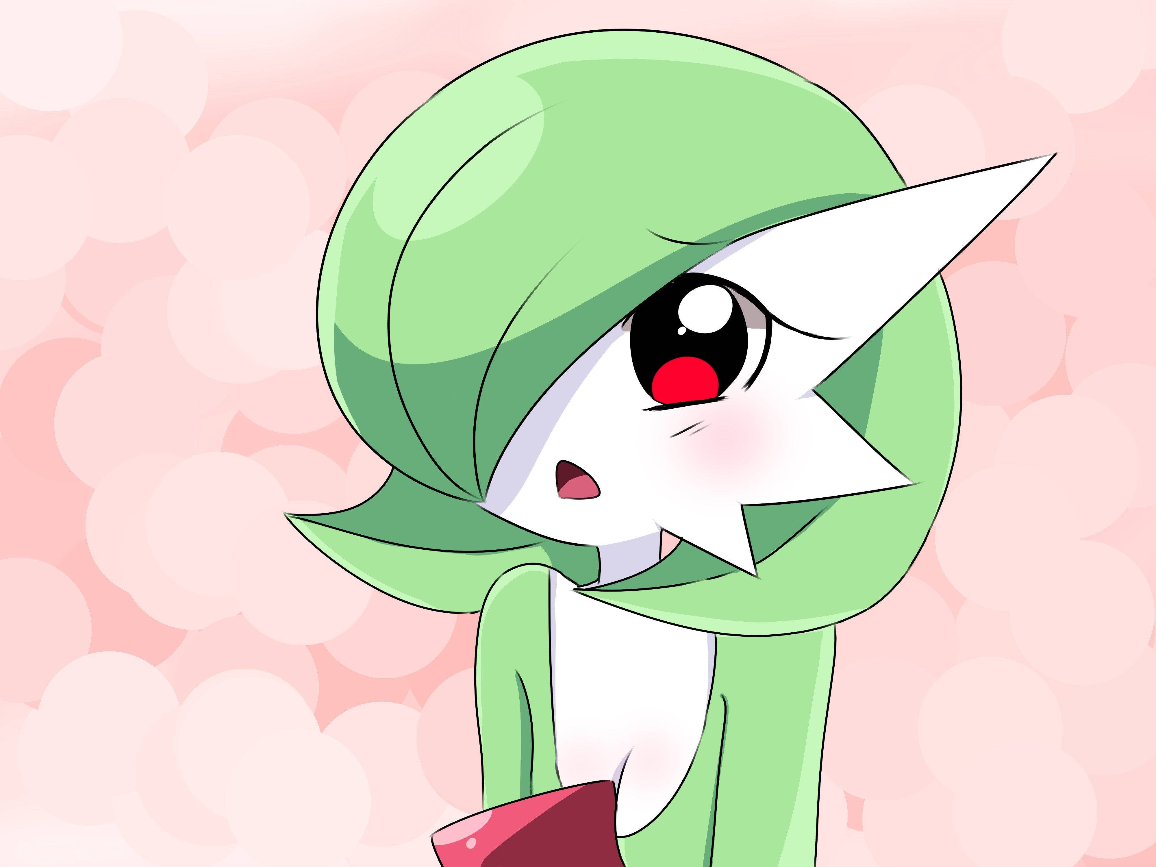 Gardevoir, green leafy hair, red eye, 4K Desktop Wallpaper