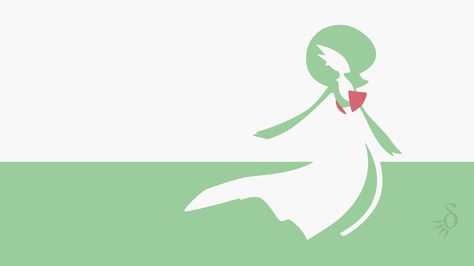 Gardevoir, green silhouette, flowing hair, Full HD Desktop Wallpaper