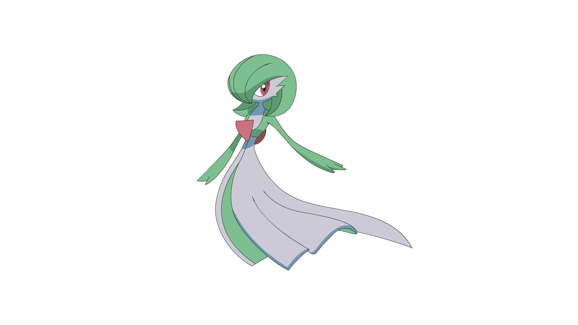 Gardevoir, green and white, anime-style, Full HD Desktop Wallpaper
