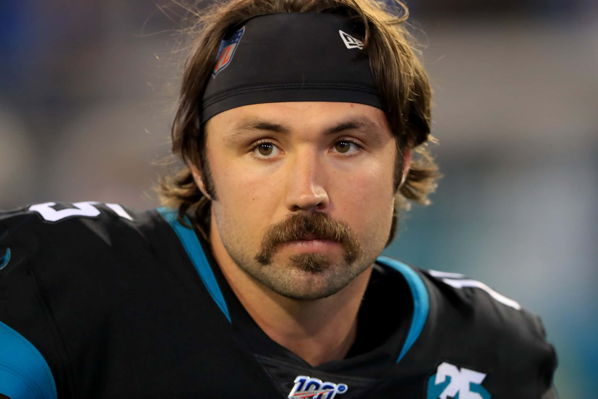 Gardner Minshew, black and teal jersey, thick mustache, Full HD Desktop Wallpaper