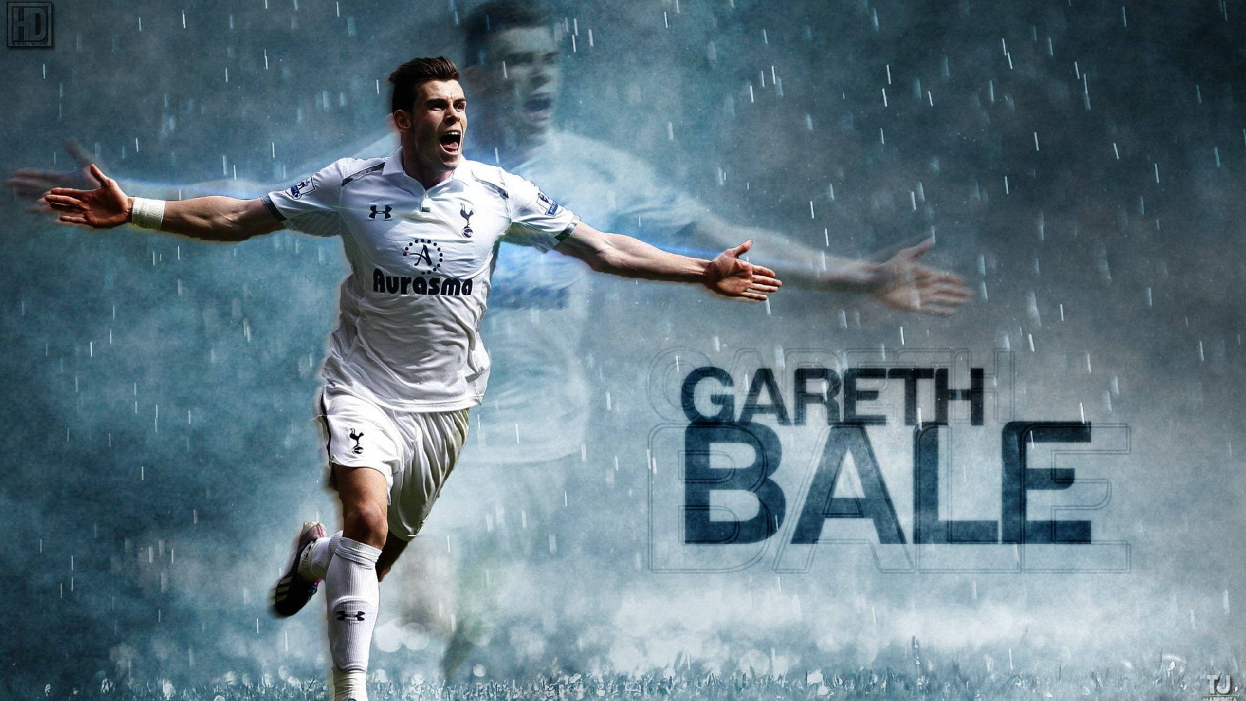 Gareth Bale, white jersey, rain, 2K Desktop Wallpaper