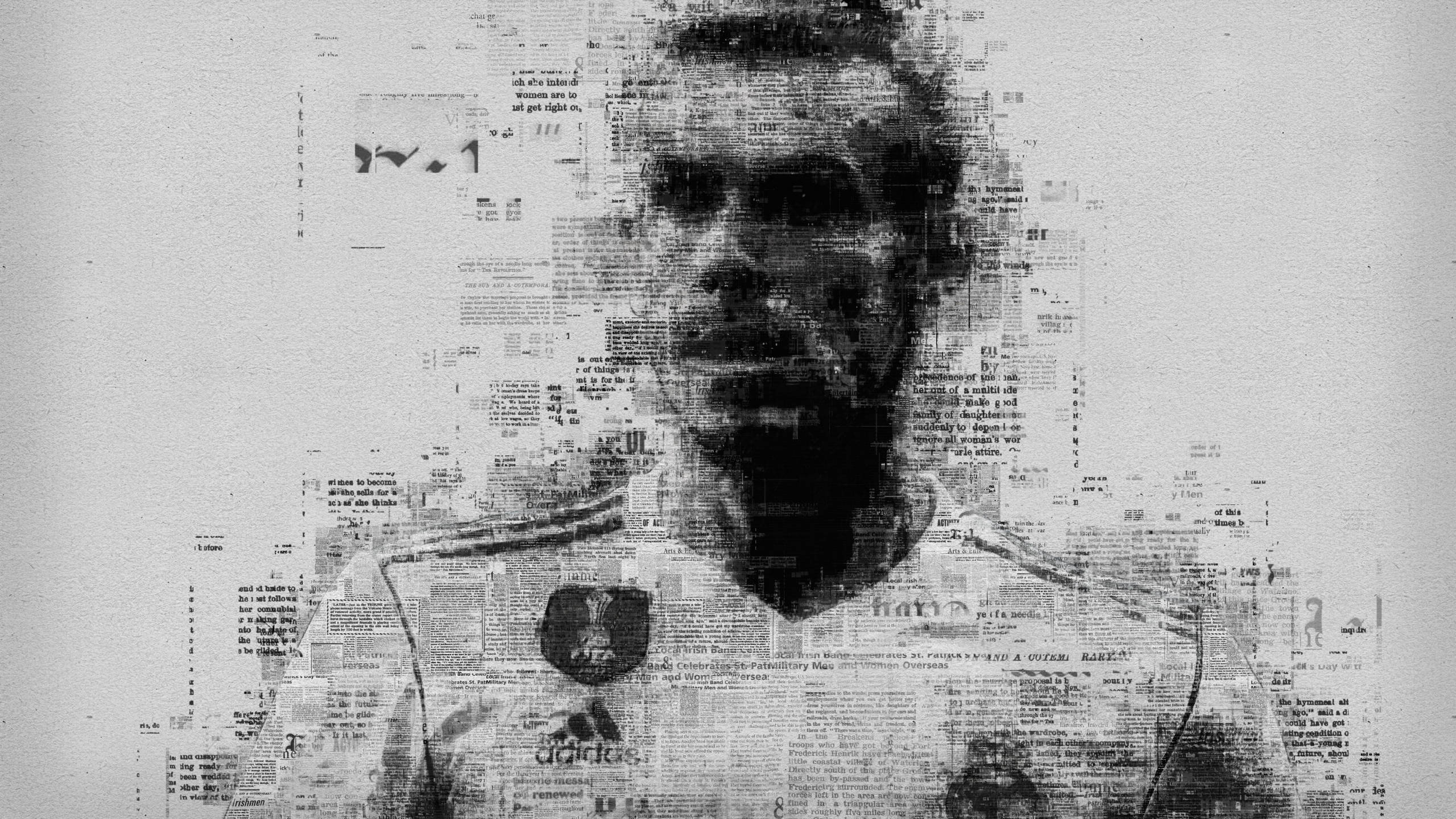 Gareth Bale, newspaper texture, monochrome portrait, 2K Desktop Wallpaper