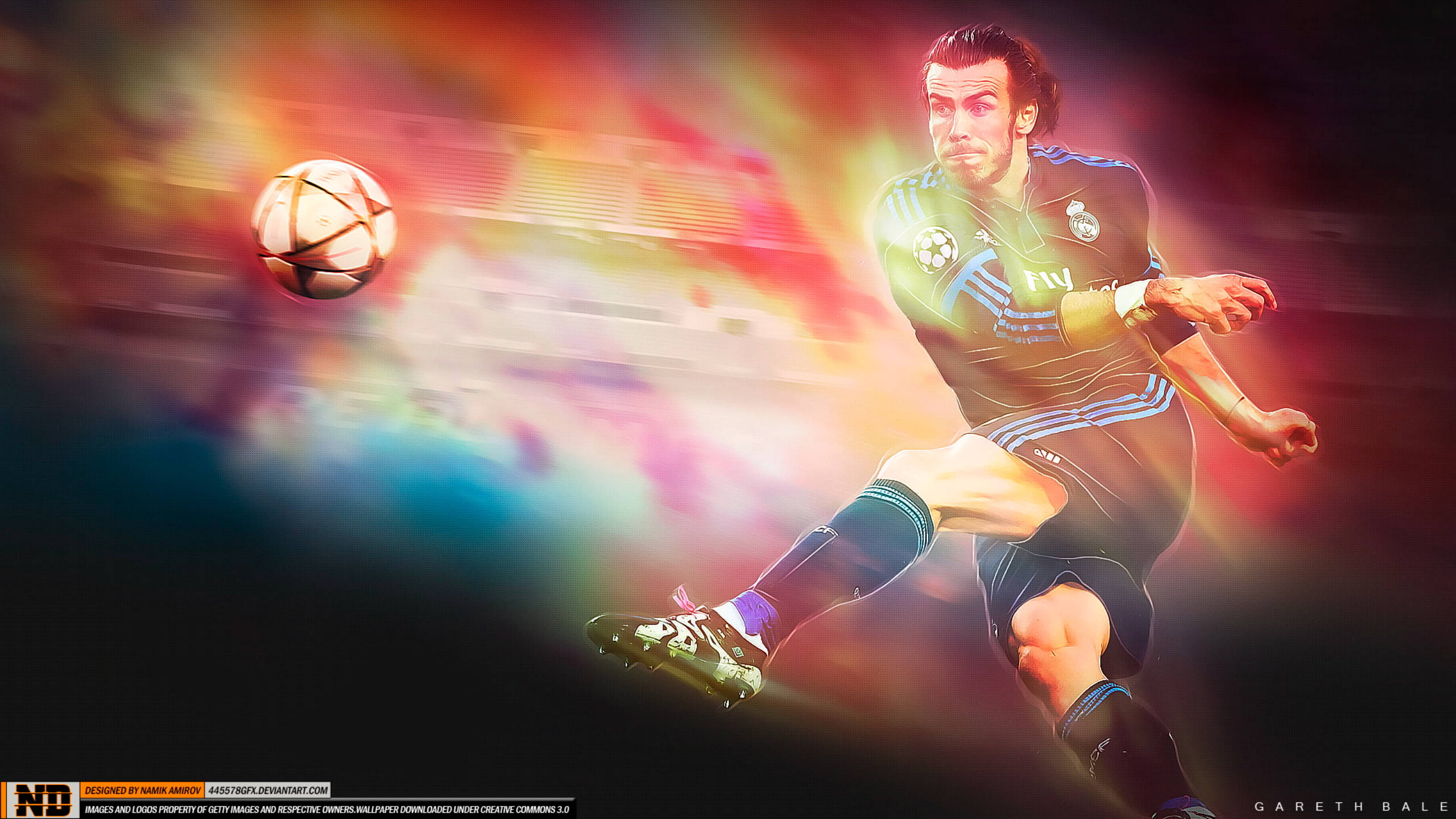 Gareth Bale, multicolored aesthetic, vibrant colorful abstract background, 2K Desktop Wallpaper