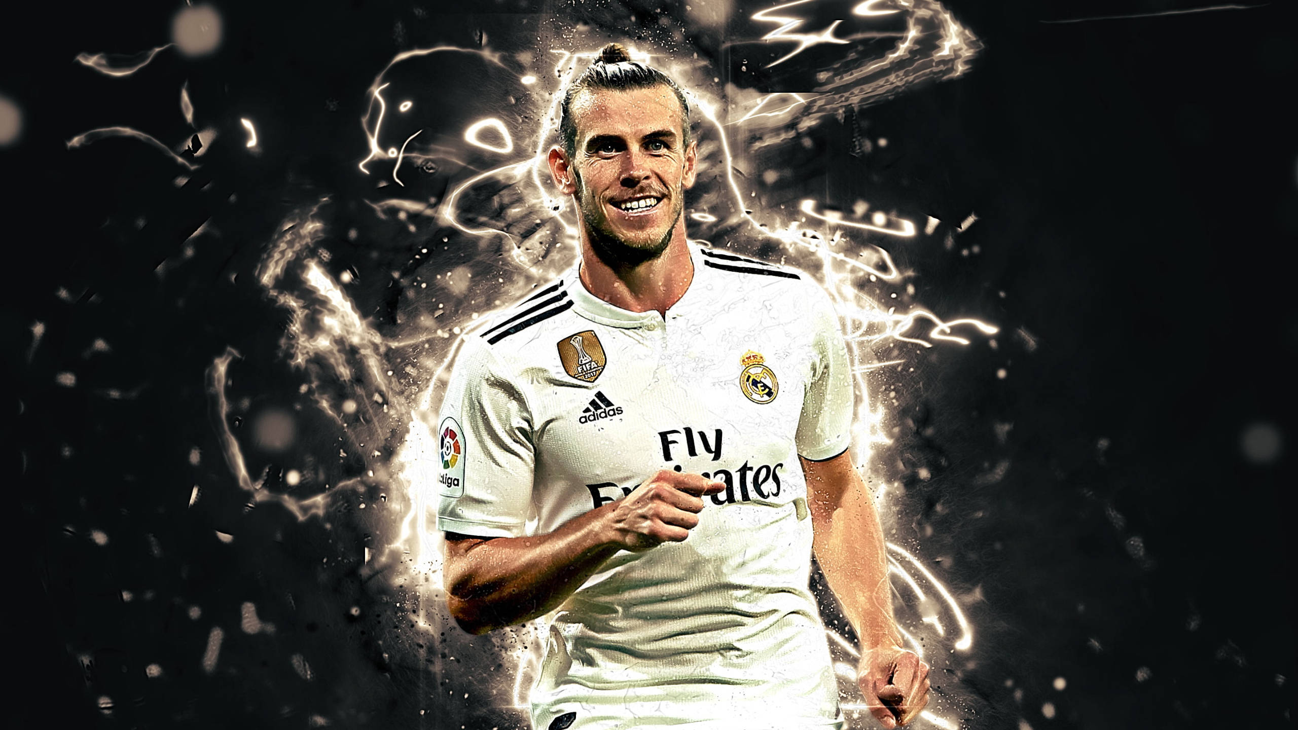 Gareth Bale, white Real Madrid jersey, electric sparks, 2K Desktop Wallpaper