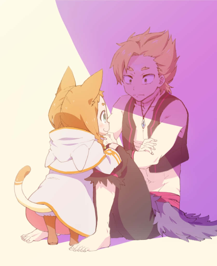 Garfiel Tinsel, cat-eared girl, spiky hair boy, SD Phone Wallpaper
