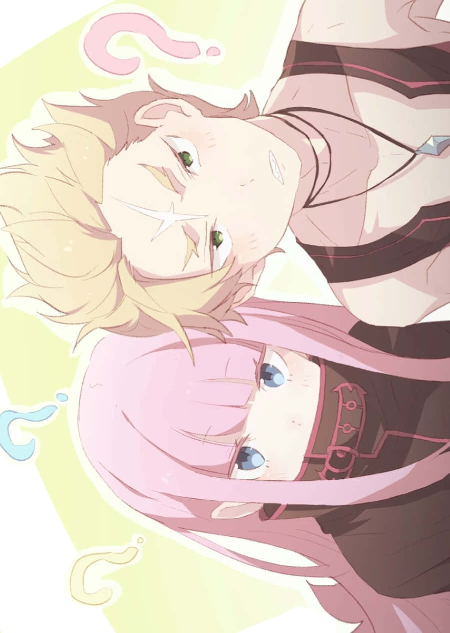 Garfiel Tinsel, blonde and pink hair, soft yellow background, SD Phone Wallpaper