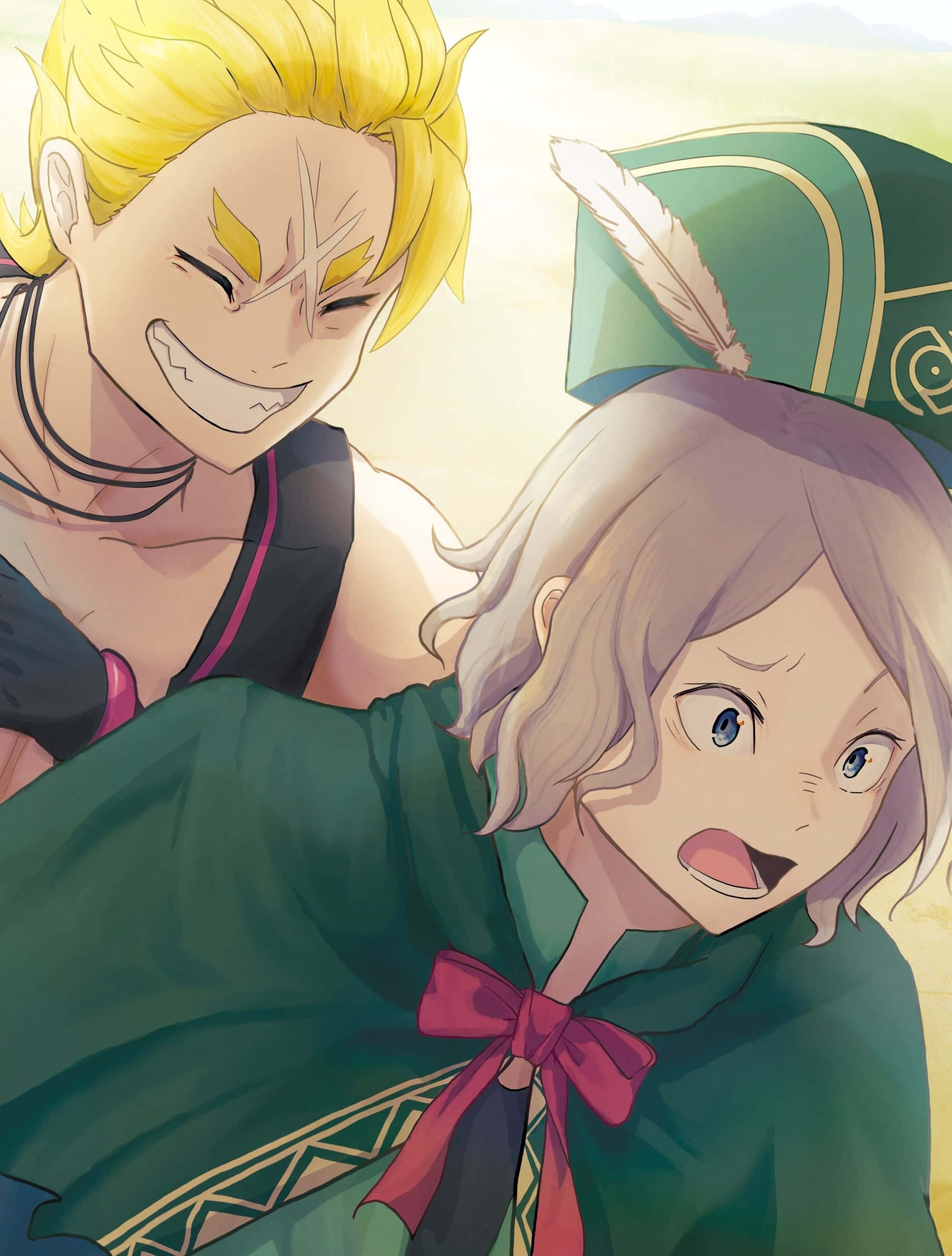 Garfiel Tinsel, blonde anime man, green cloak, 2K Phone Wallpaper