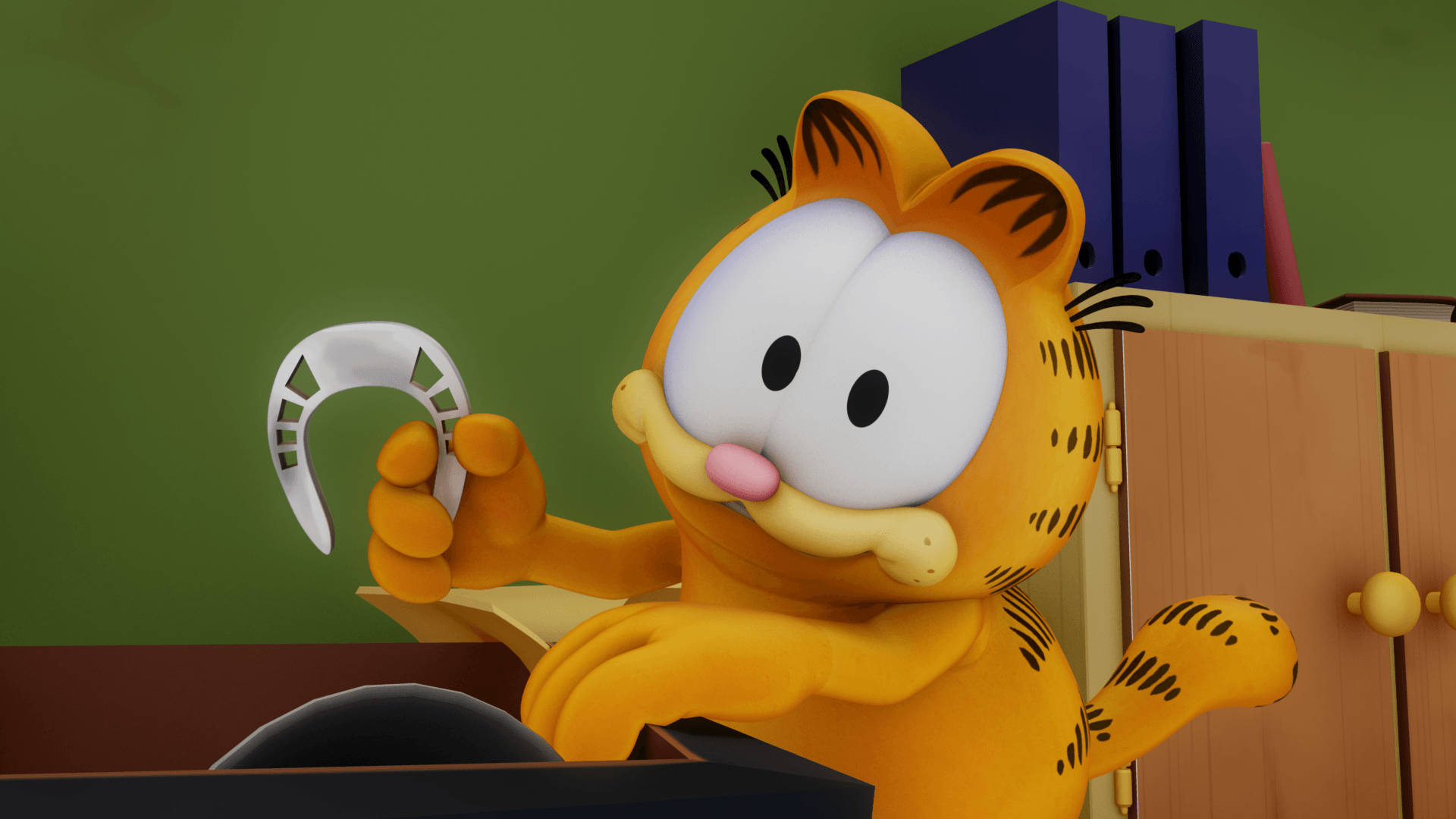 Garfield, orange cat, horseshoe, Full HD Desktop Wallpaper