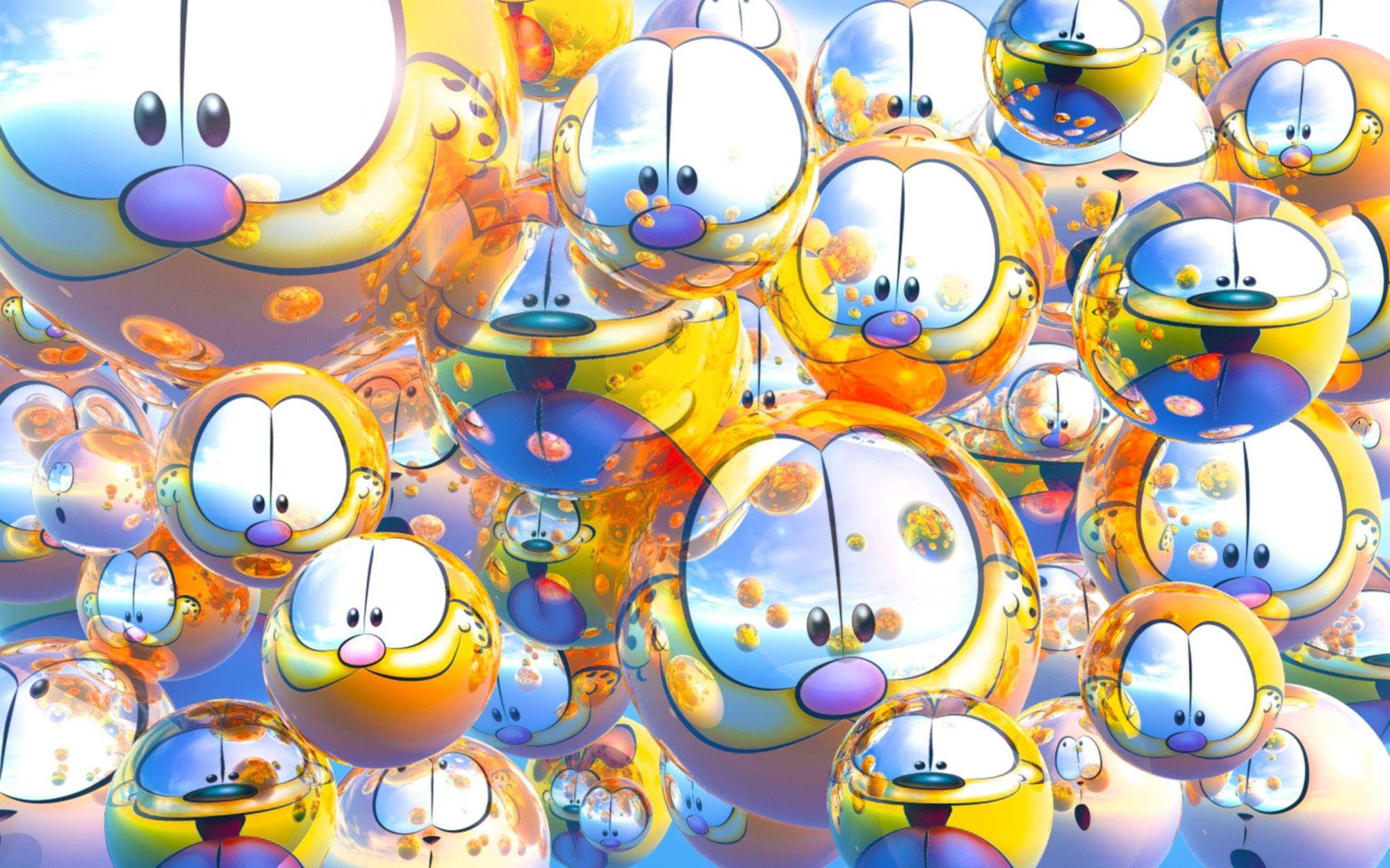 Garfield, metallic balloons, translucent Garfield bubbles, Full HD Desktop Wallpaper