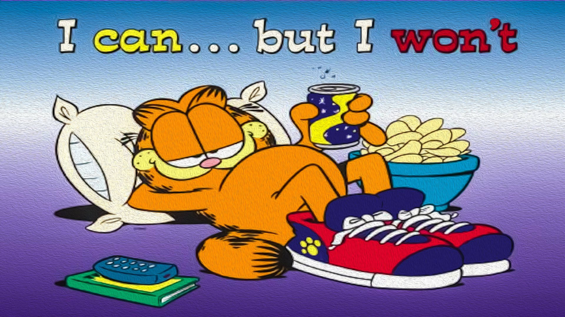 Garfield, pillow, soda, Full HD Desktop Wallpaper