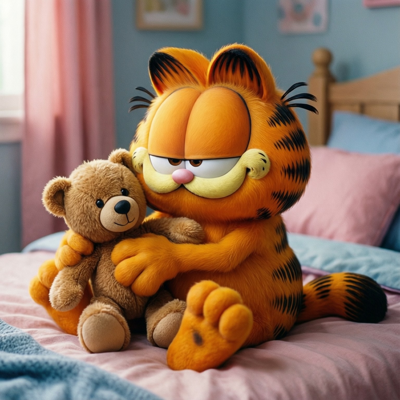 Garfield, orange tabby cat, bed, HD Desktop Wallpaper