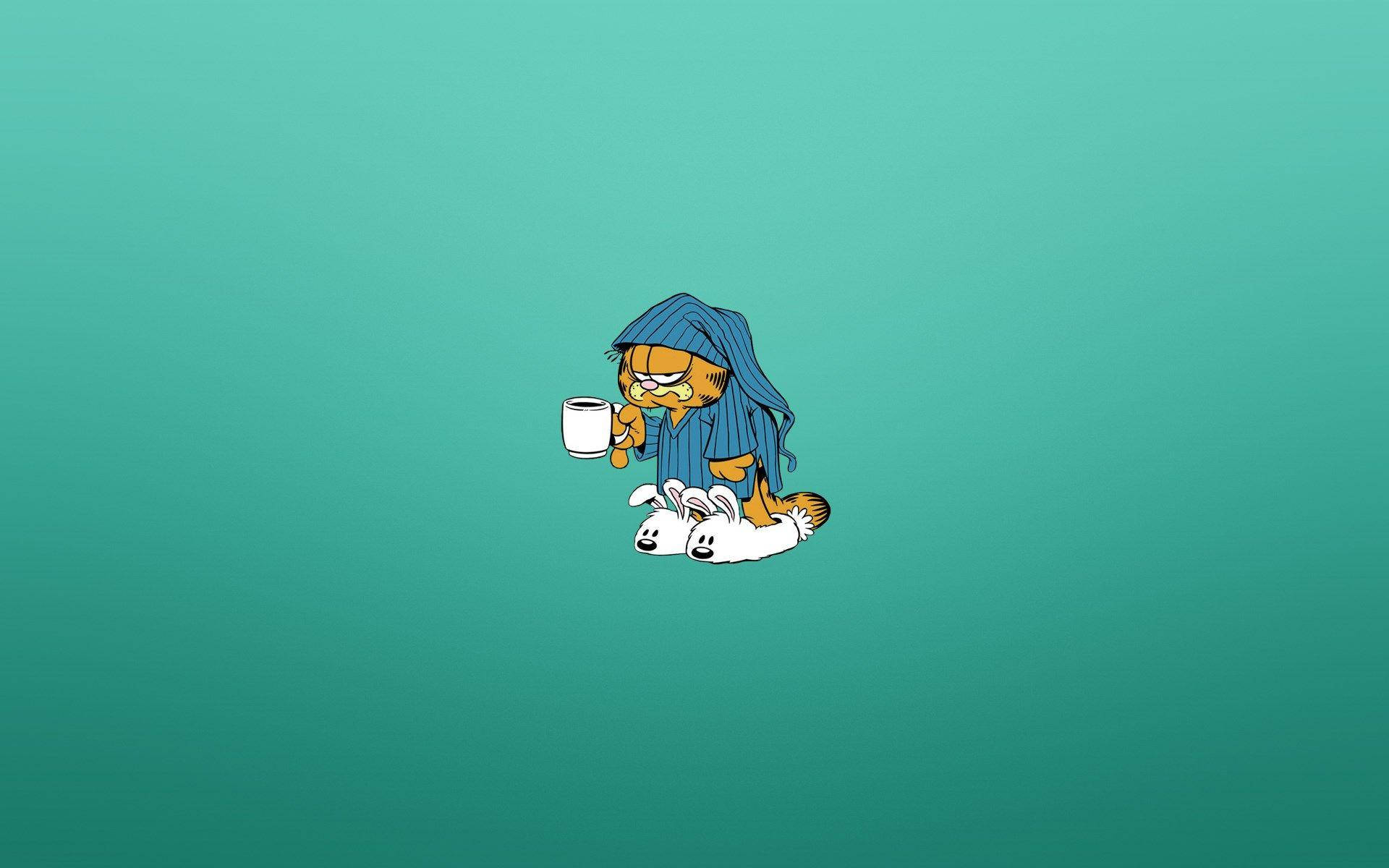 Garfield, blue robe, bunny slippers, Full HD Desktop Wallpaper