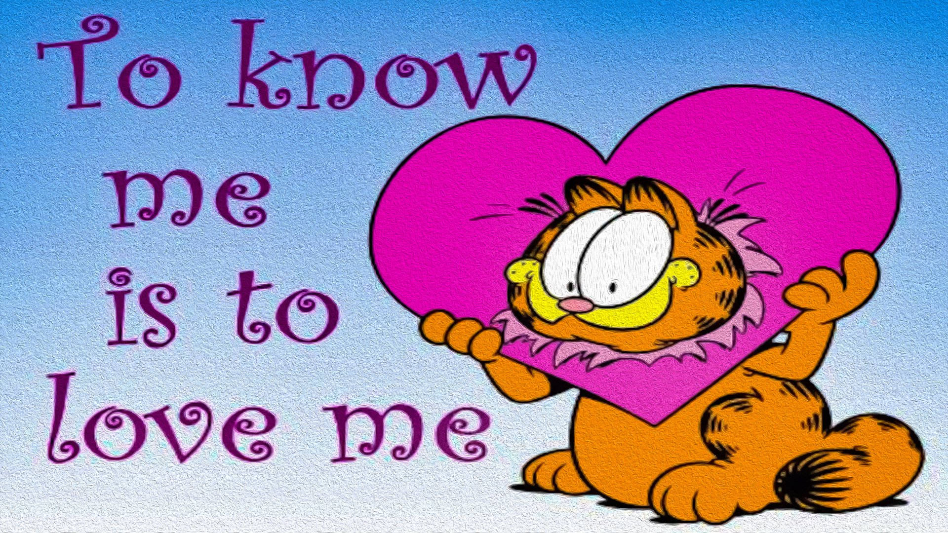 Garfield, pink heart, To know me is to love me, Full HD Desktop Wallpaper