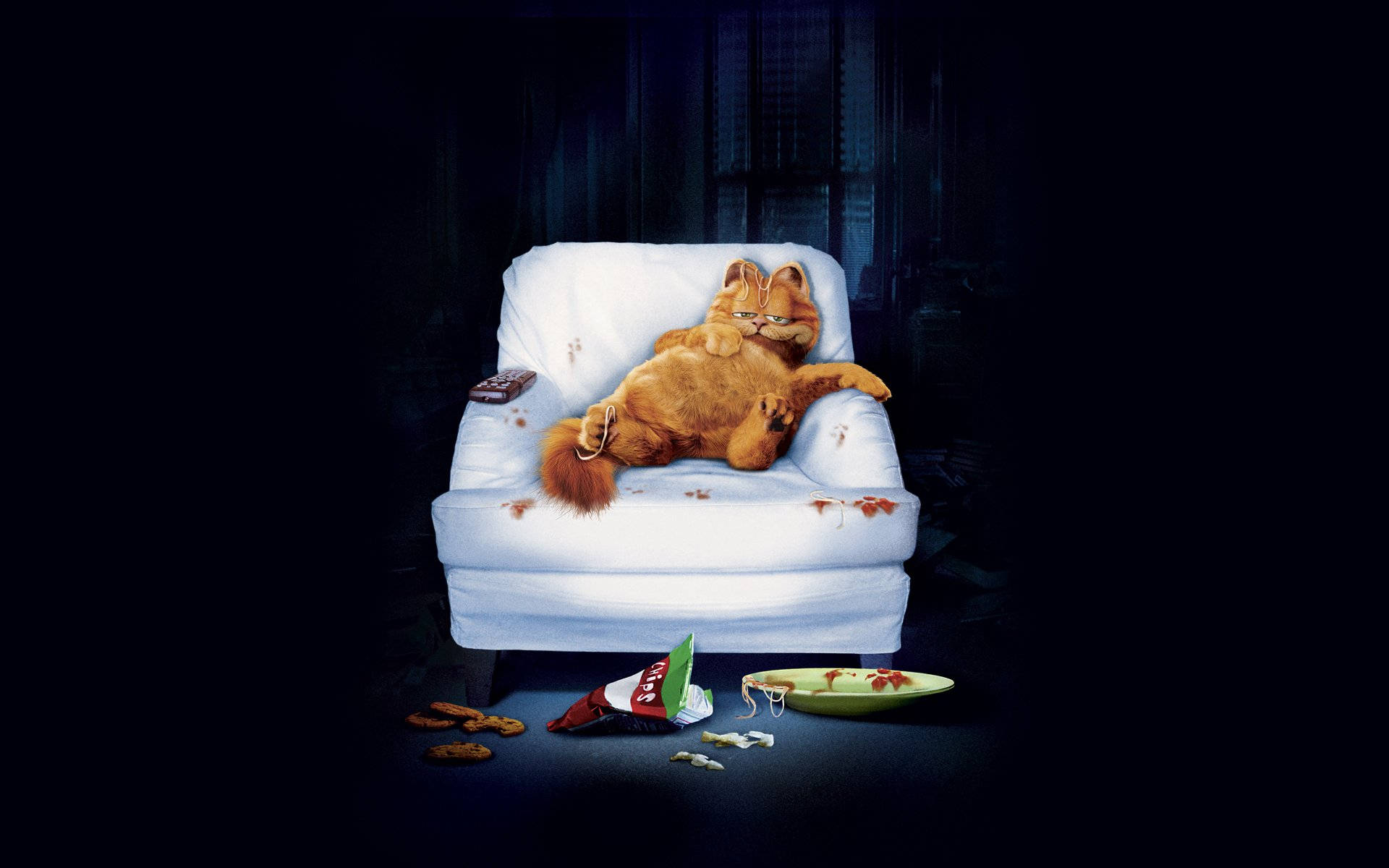 Garfield, orange cat, messy white armchair, Full HD Desktop Wallpaper