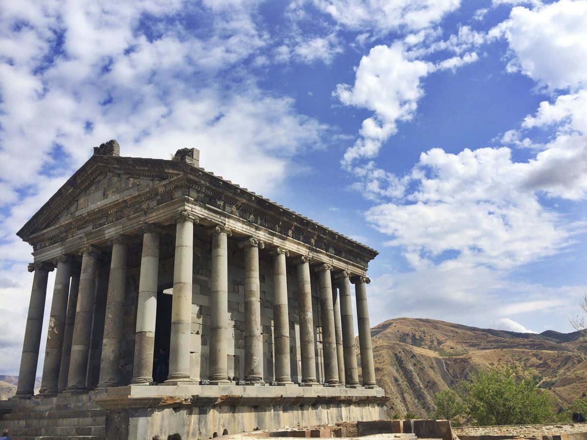 Garni Temple, cloudy sky, ancient stone temple, SD Desktop Wallpaper