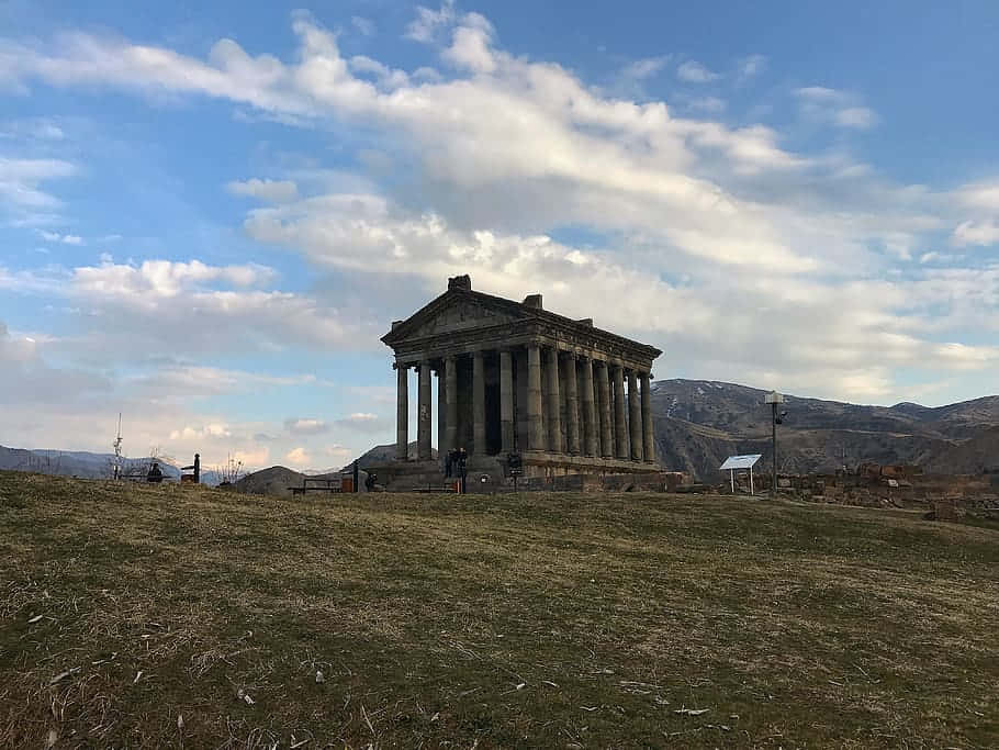 Garni Temple, dried golden grass, ancient stone temple, SD Desktop Wallpaper
