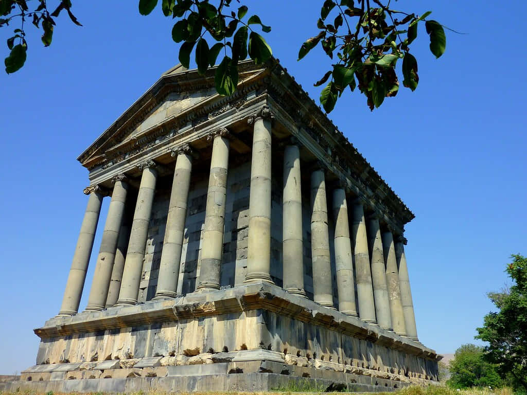 Garni Temple, clear blue sky, ancient stone temple, SD Desktop Wallpaper