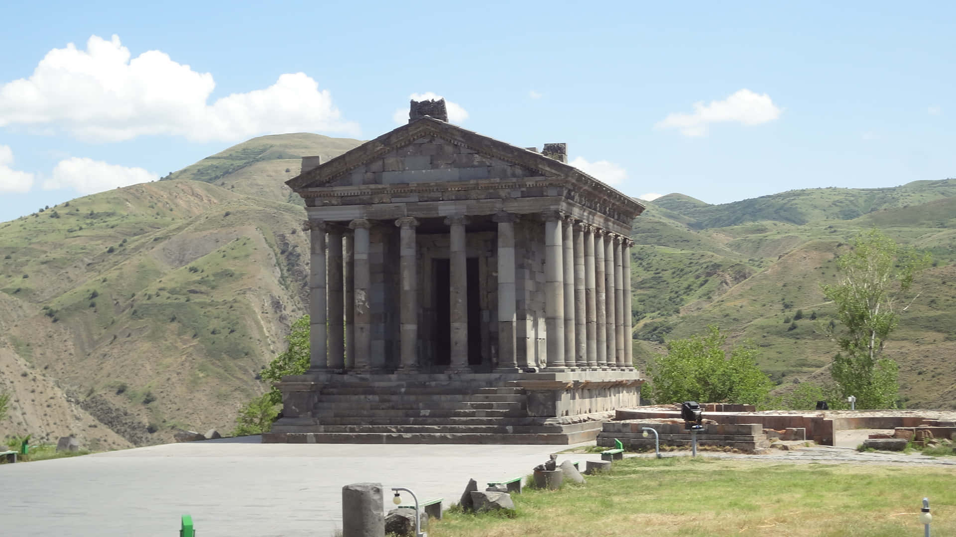 Garni Temple, pale blue sky, ancient stone temple, Full HD Desktop Wallpaper