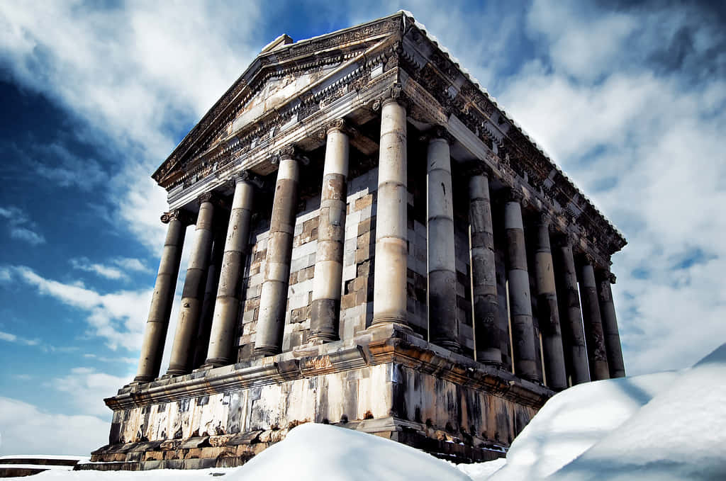 Garni Temple, blue sky, clouds, SD Desktop Wallpaper