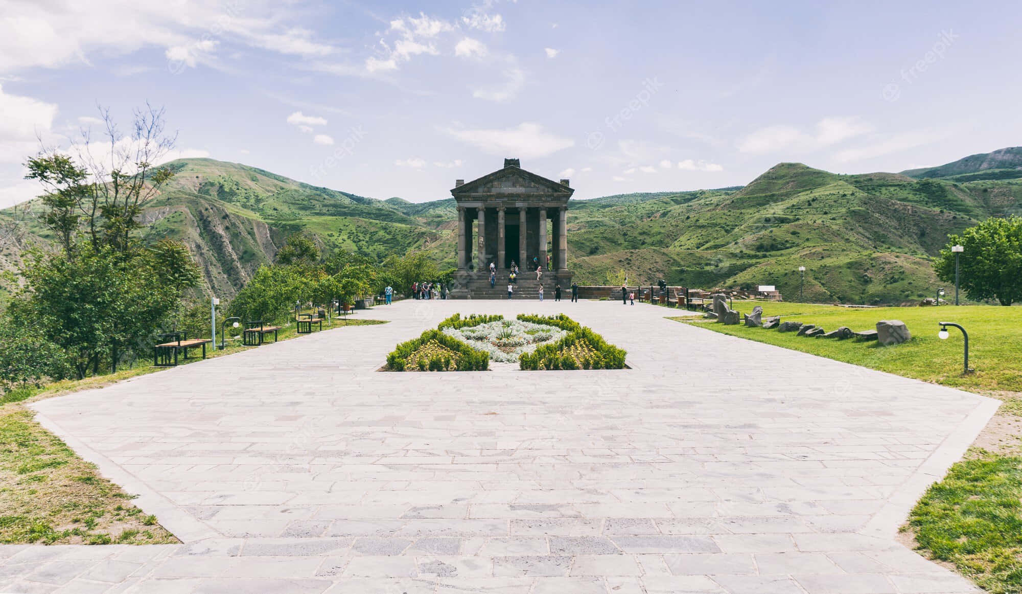 Garni Temple, walkway, stone temple, Full HD Desktop Wallpaper