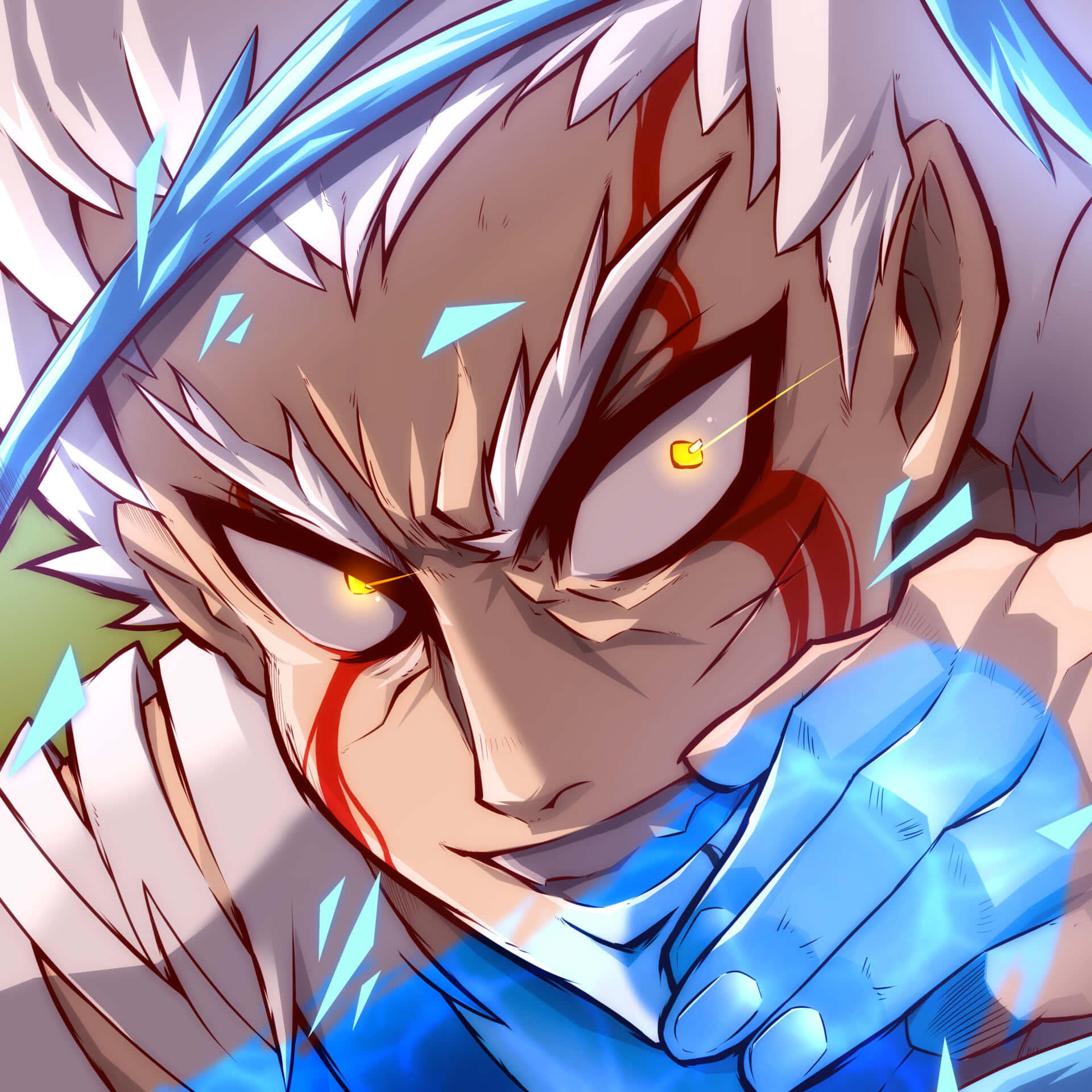 Garou, white hair, glowing yellow eyes, Full HD Desktop Wallpaper