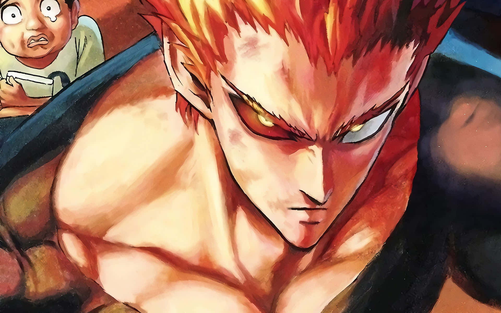 Garou, fiery red hair, glowing eyes, Full HD Desktop Wallpaper