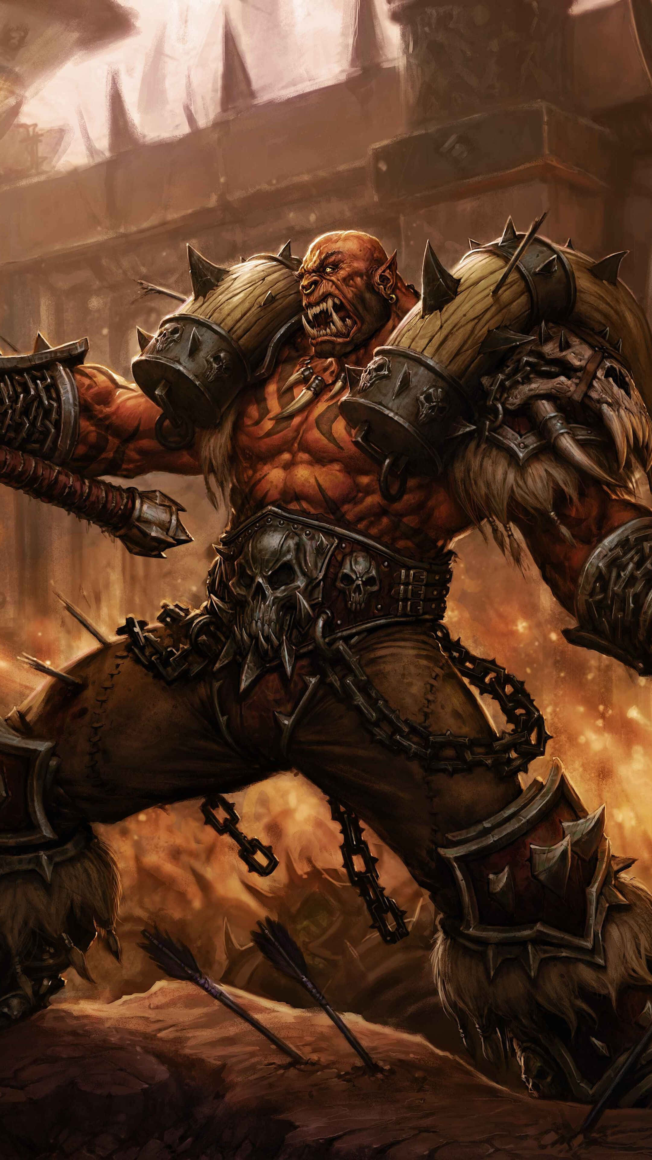 Garrosh Hellscream, spiked armor, massive weapon, 4K Phone Wallpaper