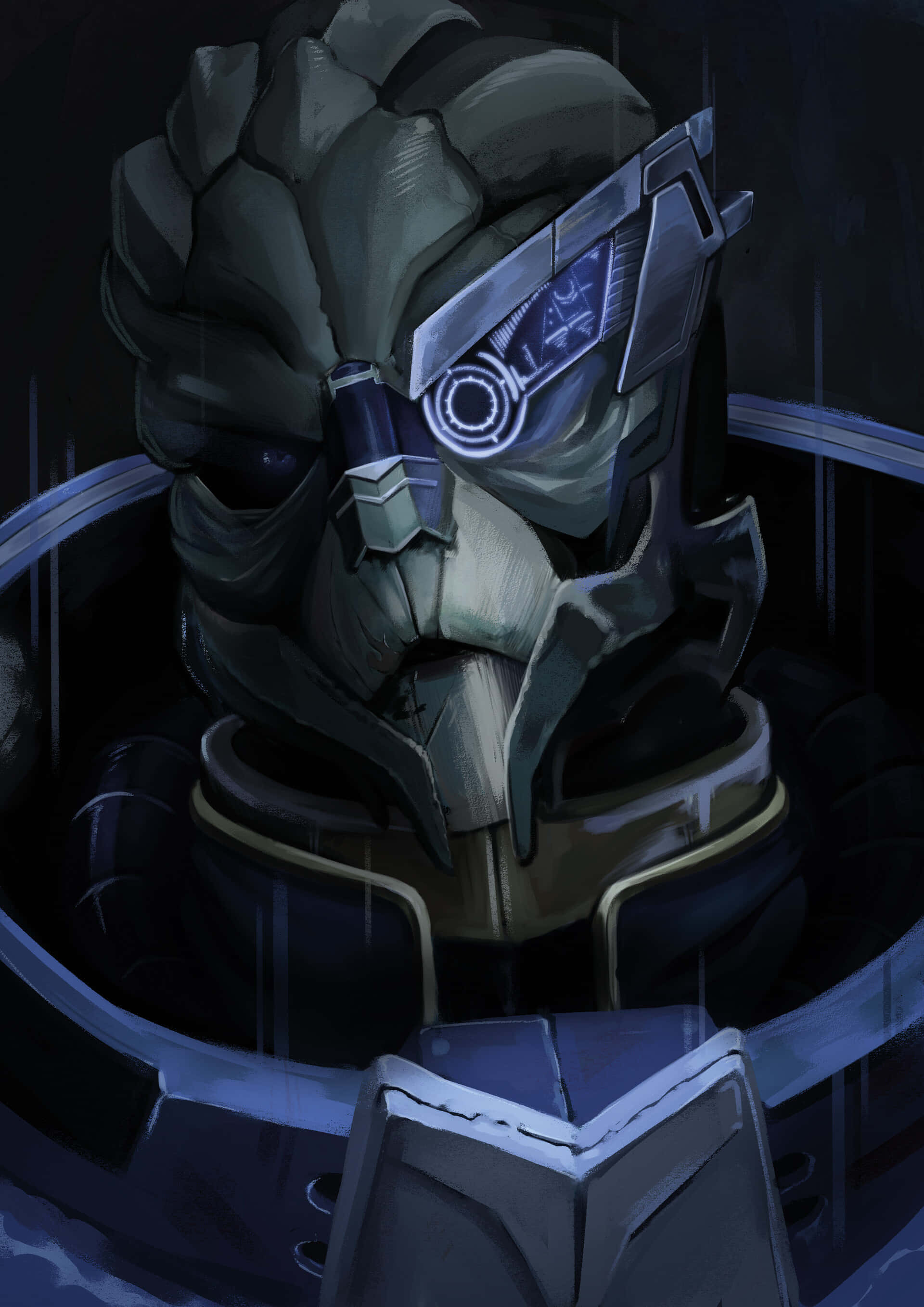 Garrus Vakarian, cybernetic eye, armored helmet, 2K Phone Wallpaper