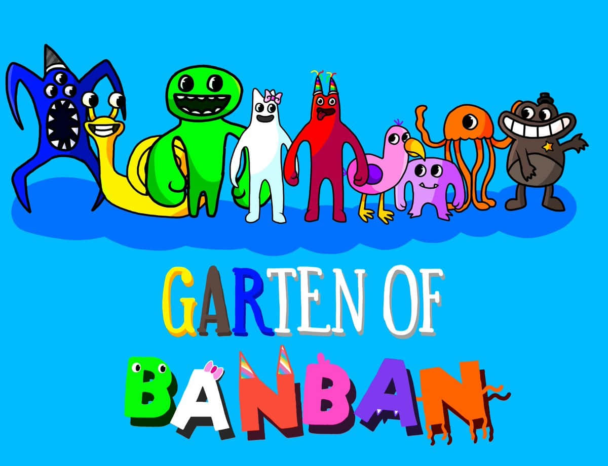 Garten Of Banban, character lineup, eight quirky colorful monsters, SD Desktop Wallpaper