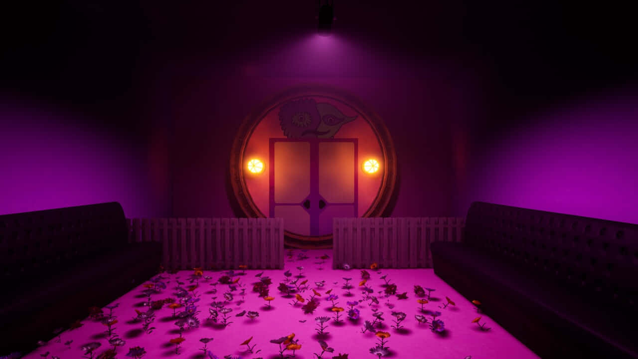 Garten Of Banban, purple-lit room, tufted sofas, HD Desktop Wallpaper