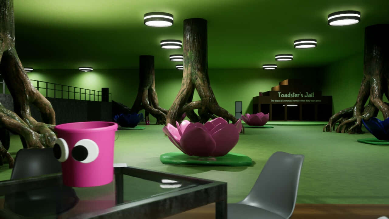 Garten Of Banban, surreal green room, tree trunks, HD Desktop Wallpaper