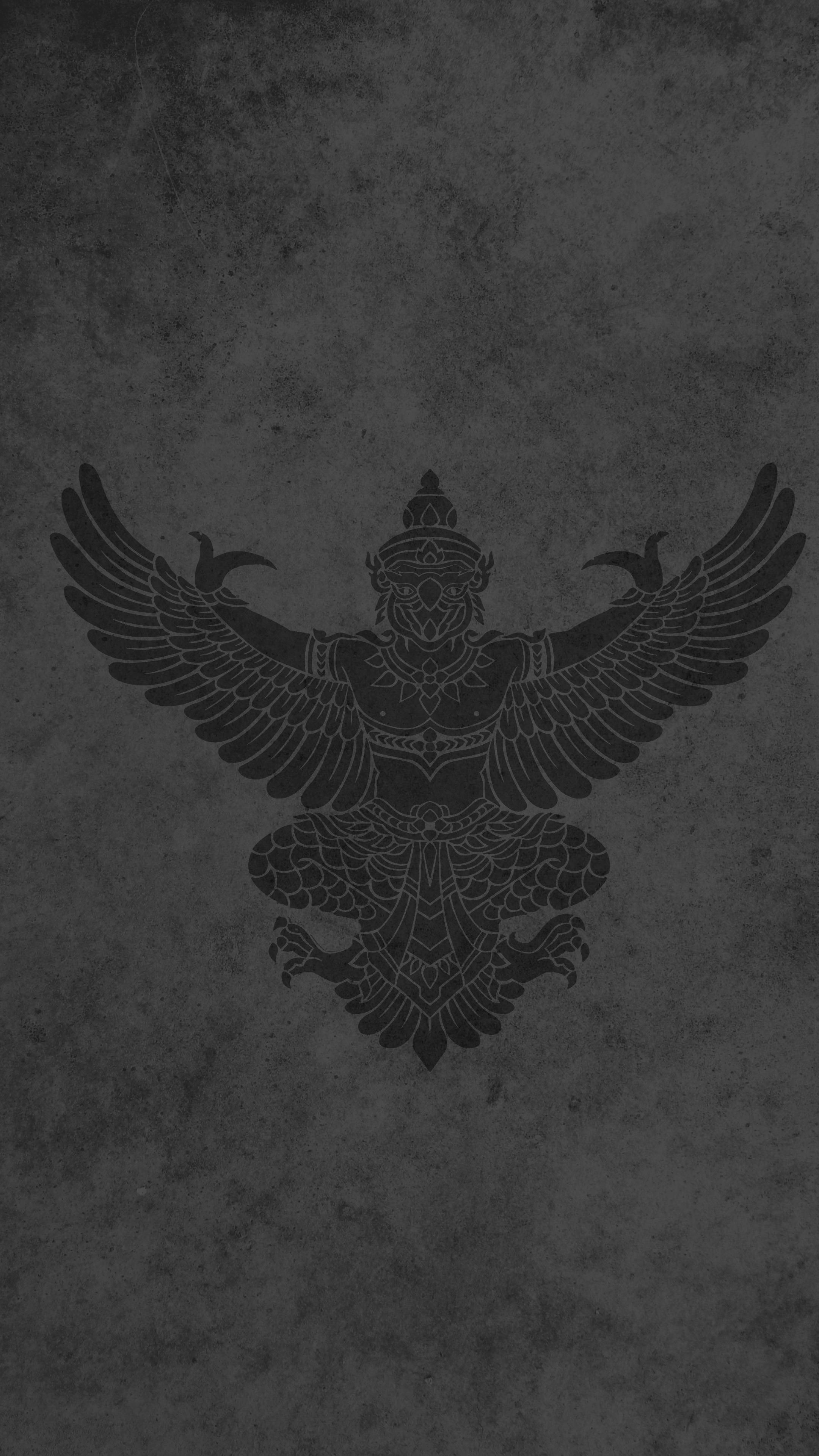 Garuda, all black, dark monochrome Garuda emblem, 4K Phone Wallpaper