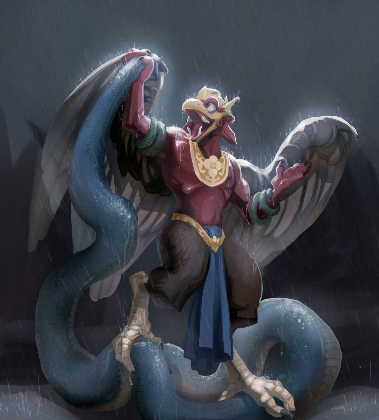 Garuda, serpent, red skin, HD Phone Wallpaper