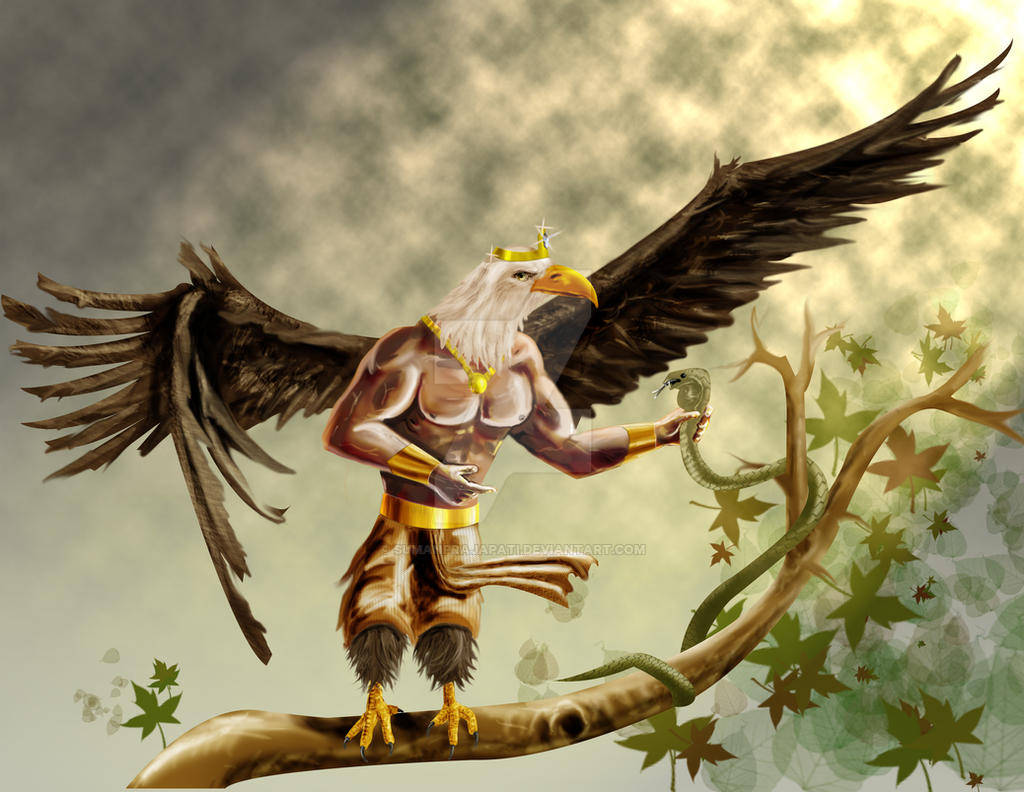 Garuda, eagle-headed god, golden crown, SD Desktop Wallpaper