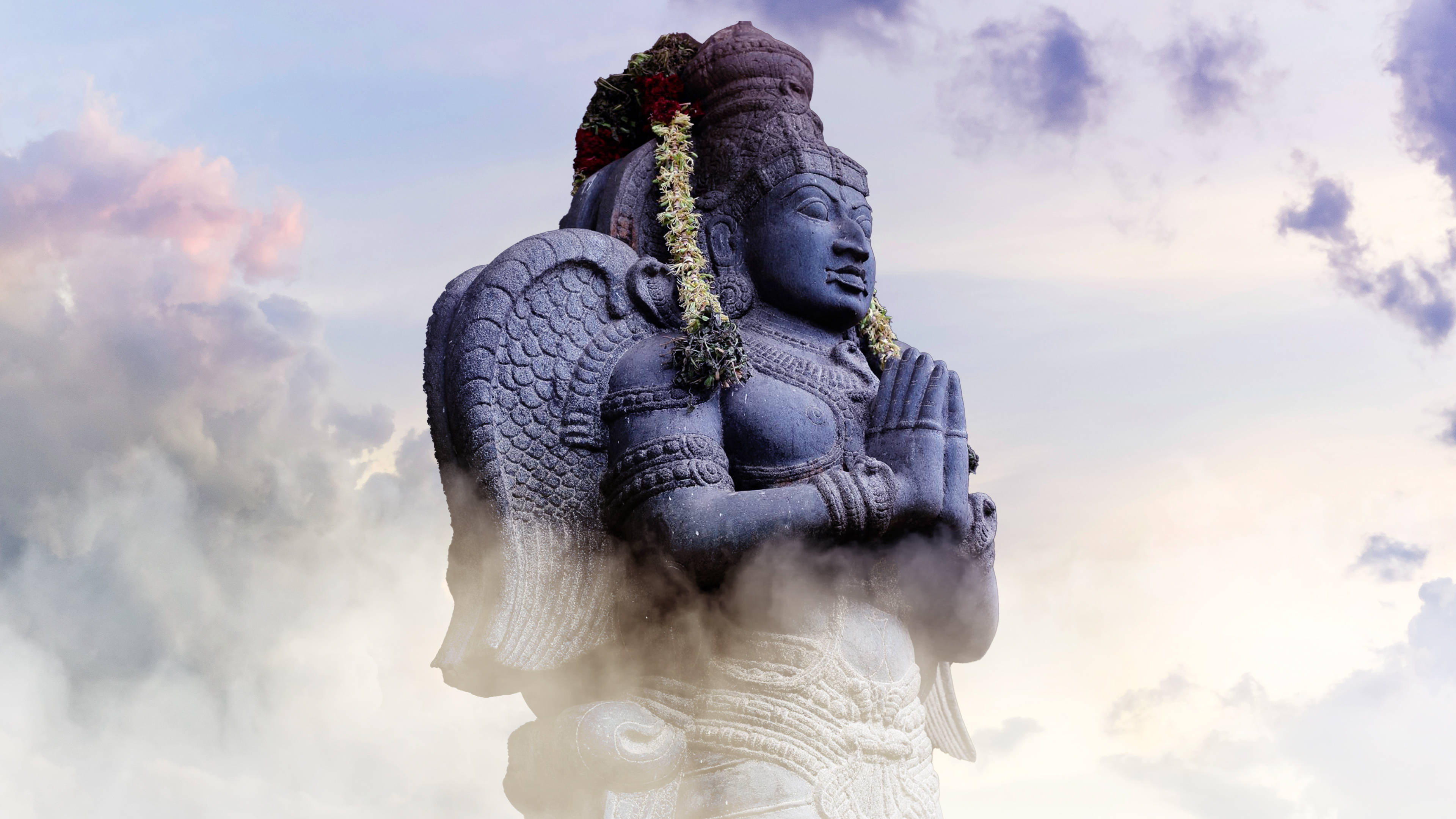 Garuda, Sky Blue, stone deity statue, 4K Desktop Wallpaper