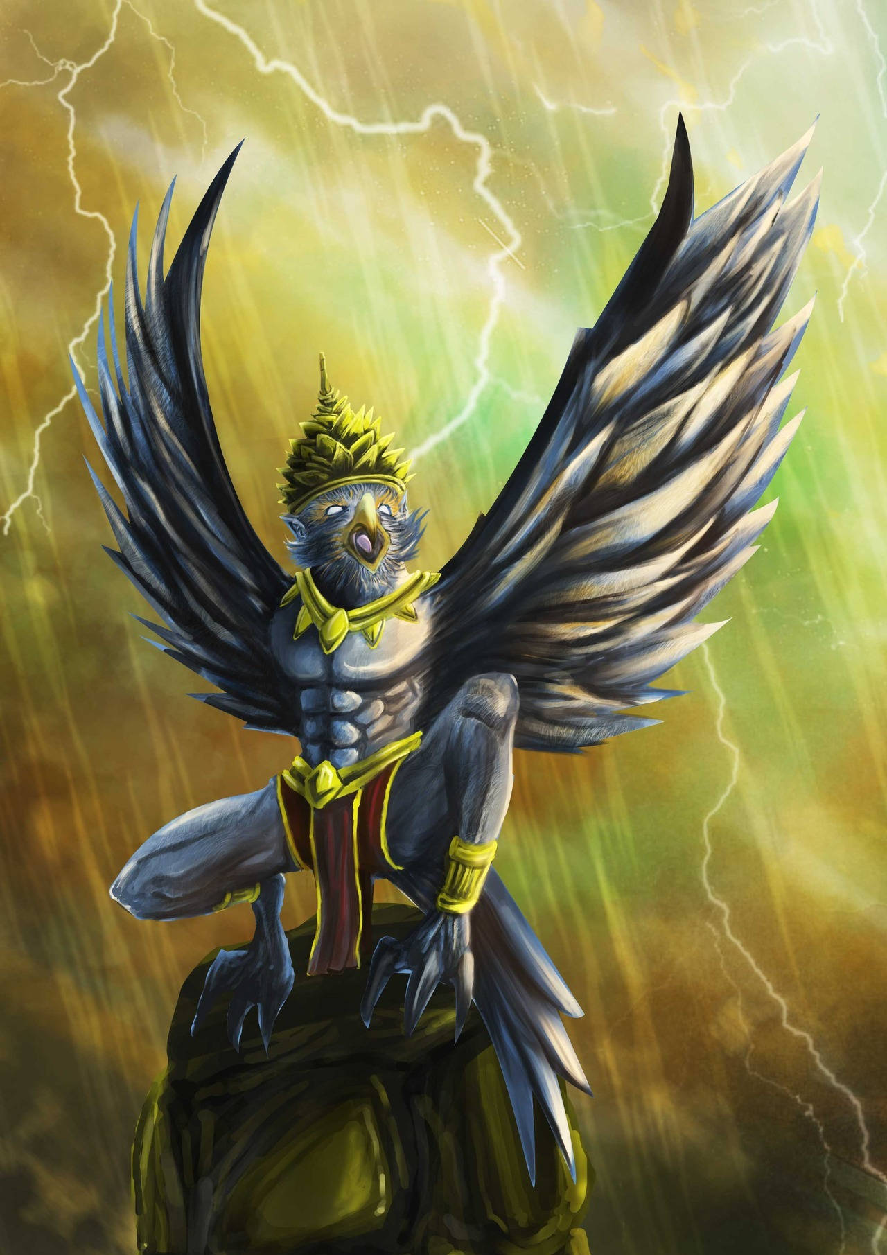 Garuda, golden crown, yellow adornments, HD Phone Wallpaper