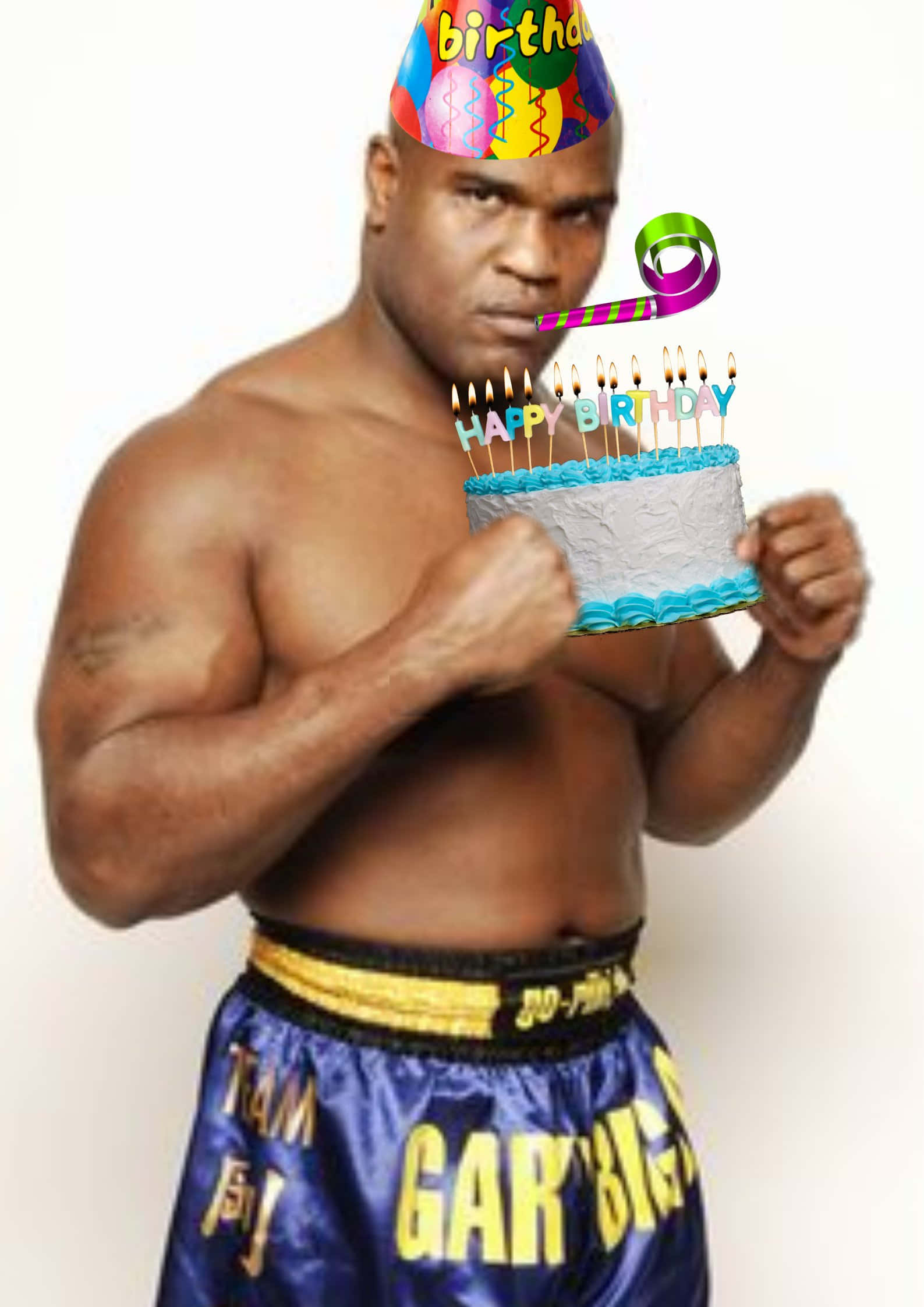 Gary Goodridge, blue shorts, birthday cake, Full HD Phone Wallpaper